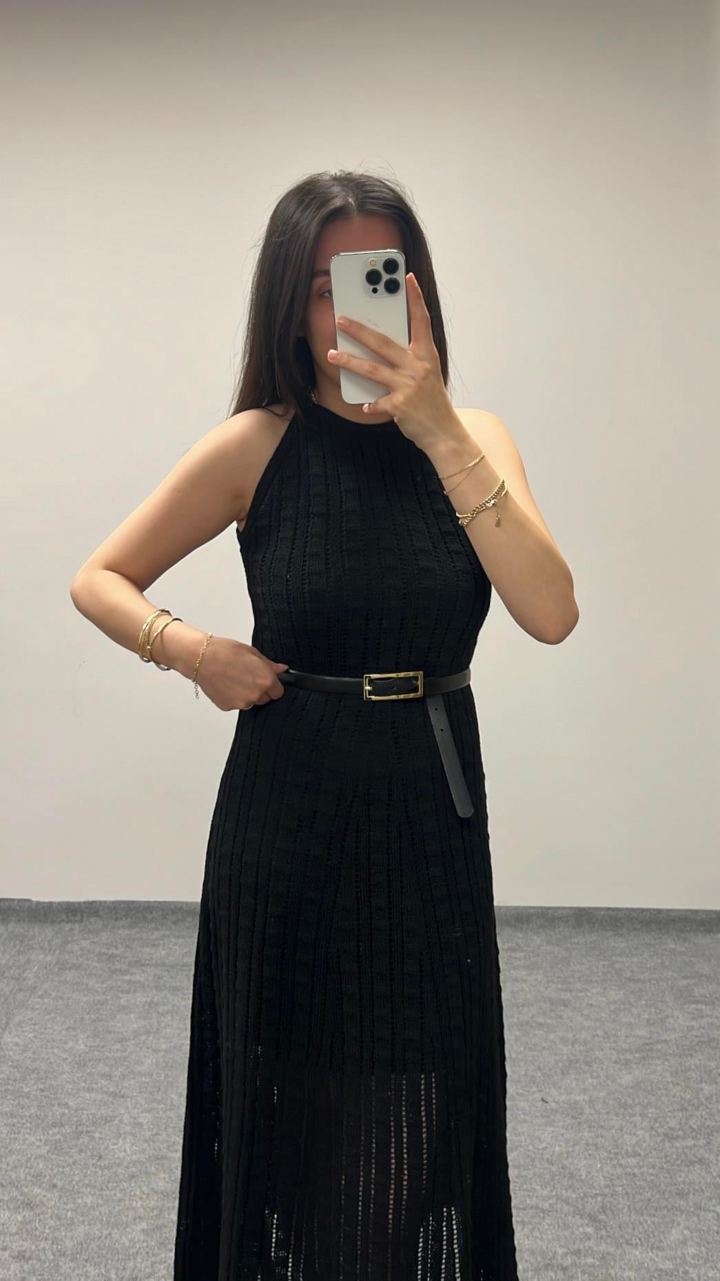 Diva Siyah Triko Elbise