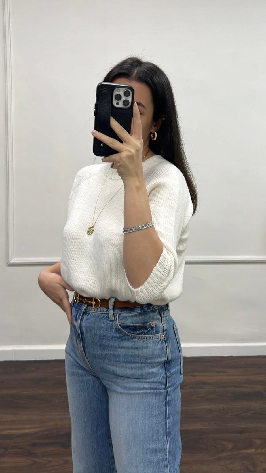 Ekru Fakir Kol Basıc Triko Bluz