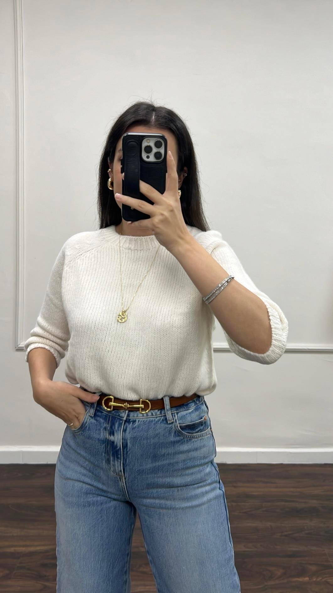 Ekru Fakir Kol Basıc Triko Bluz