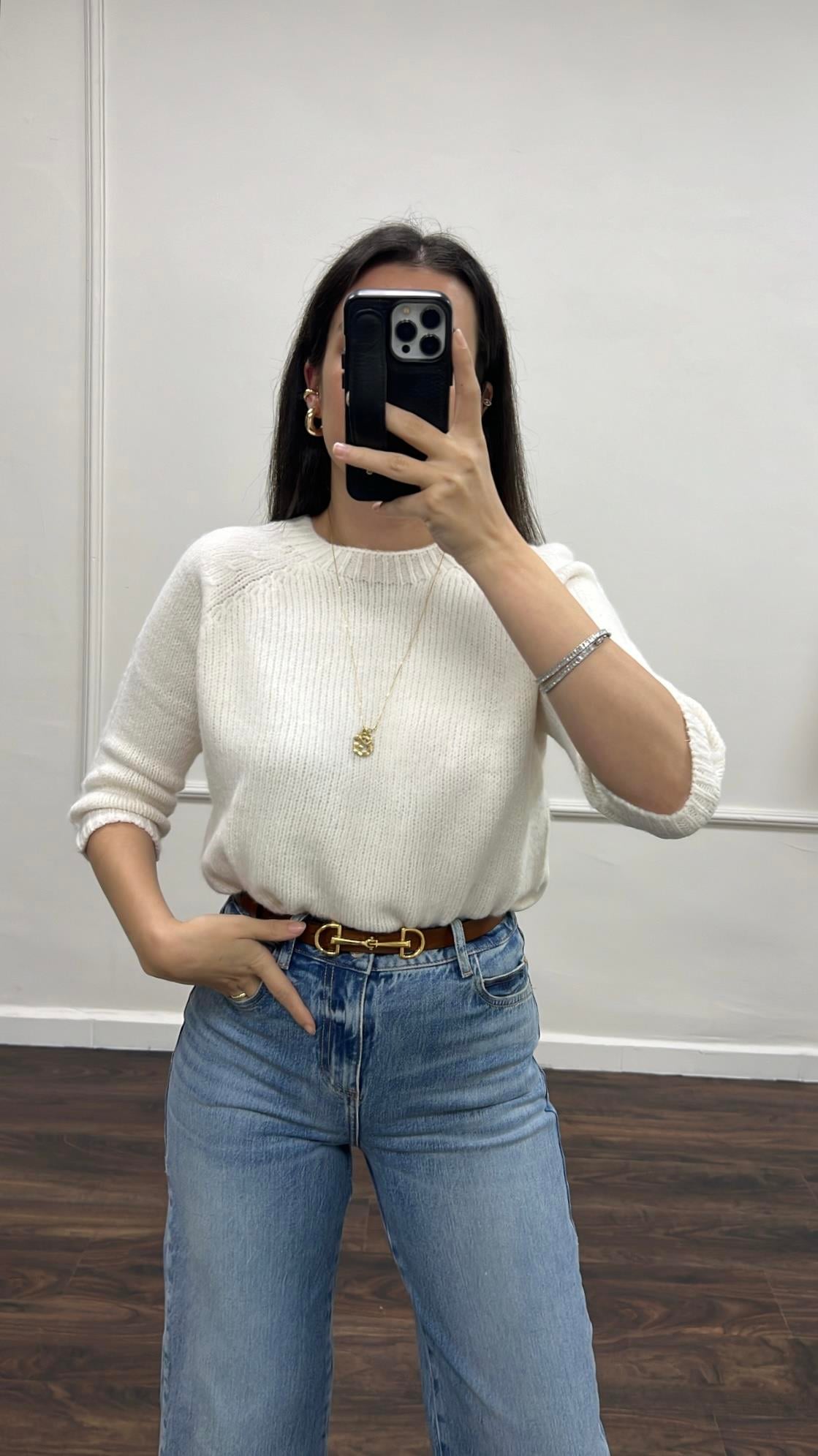 Ekru Fakir Kol Basıc Triko Bluz