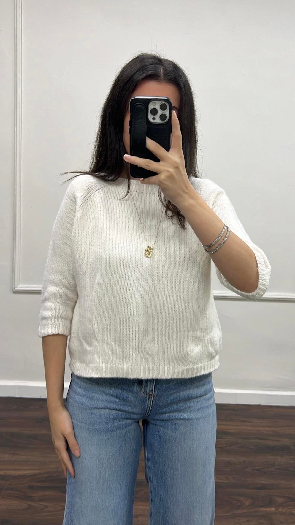 Ekru Fakir Kol Basıc Triko Bluz