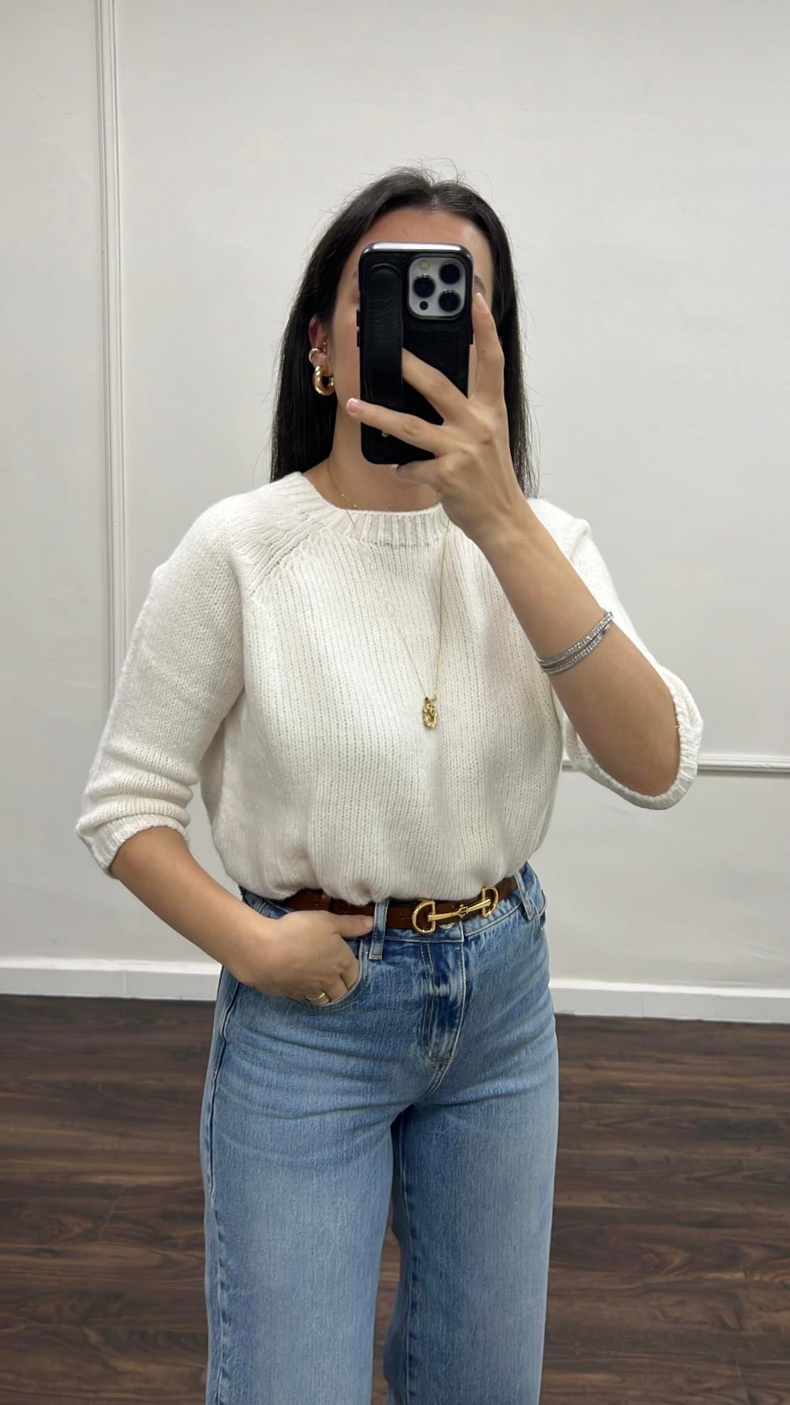 Ekru Fakir Kol Basıc Triko Bluz