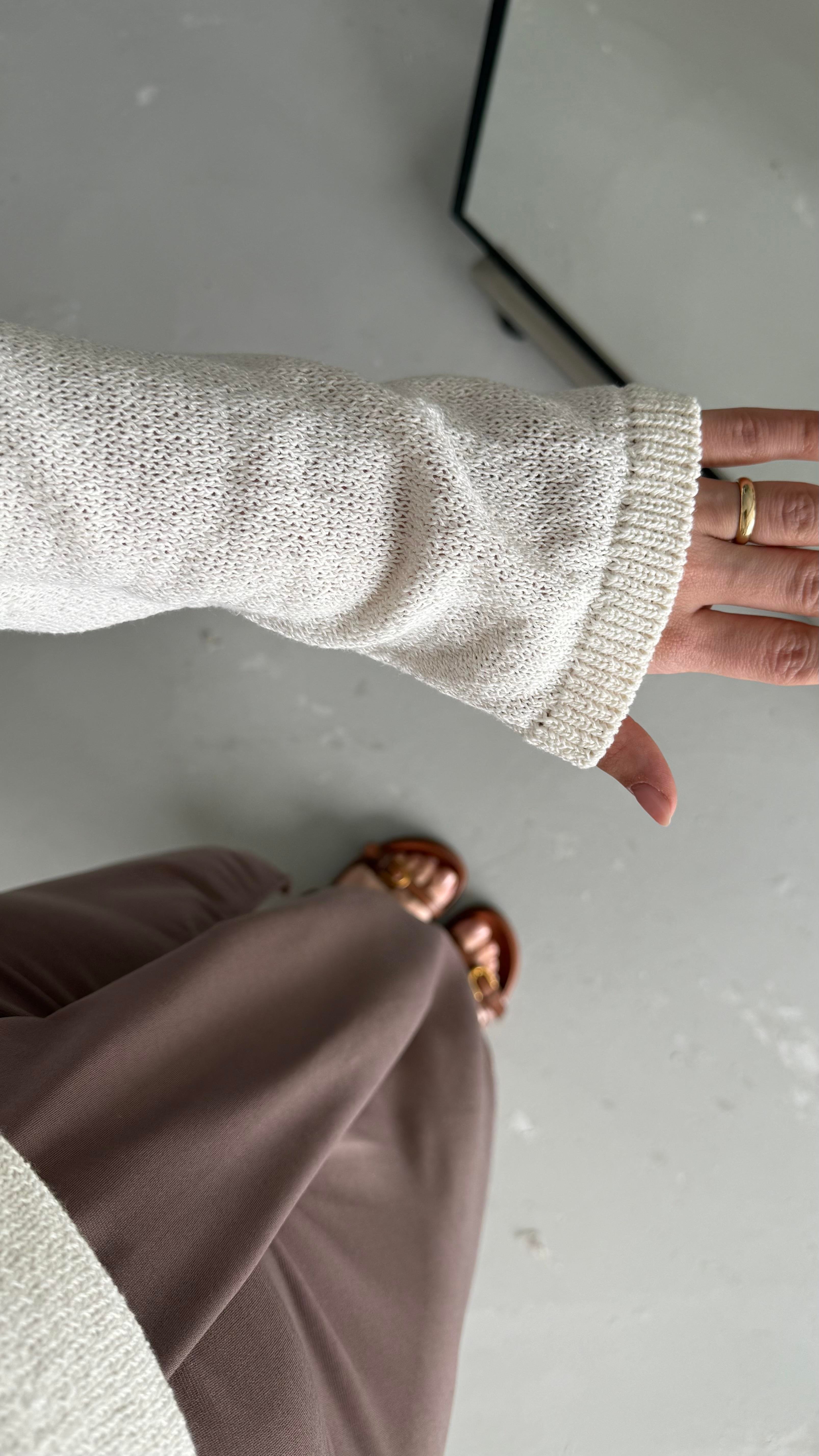 Ekru Mevsimlik Triko Bluz