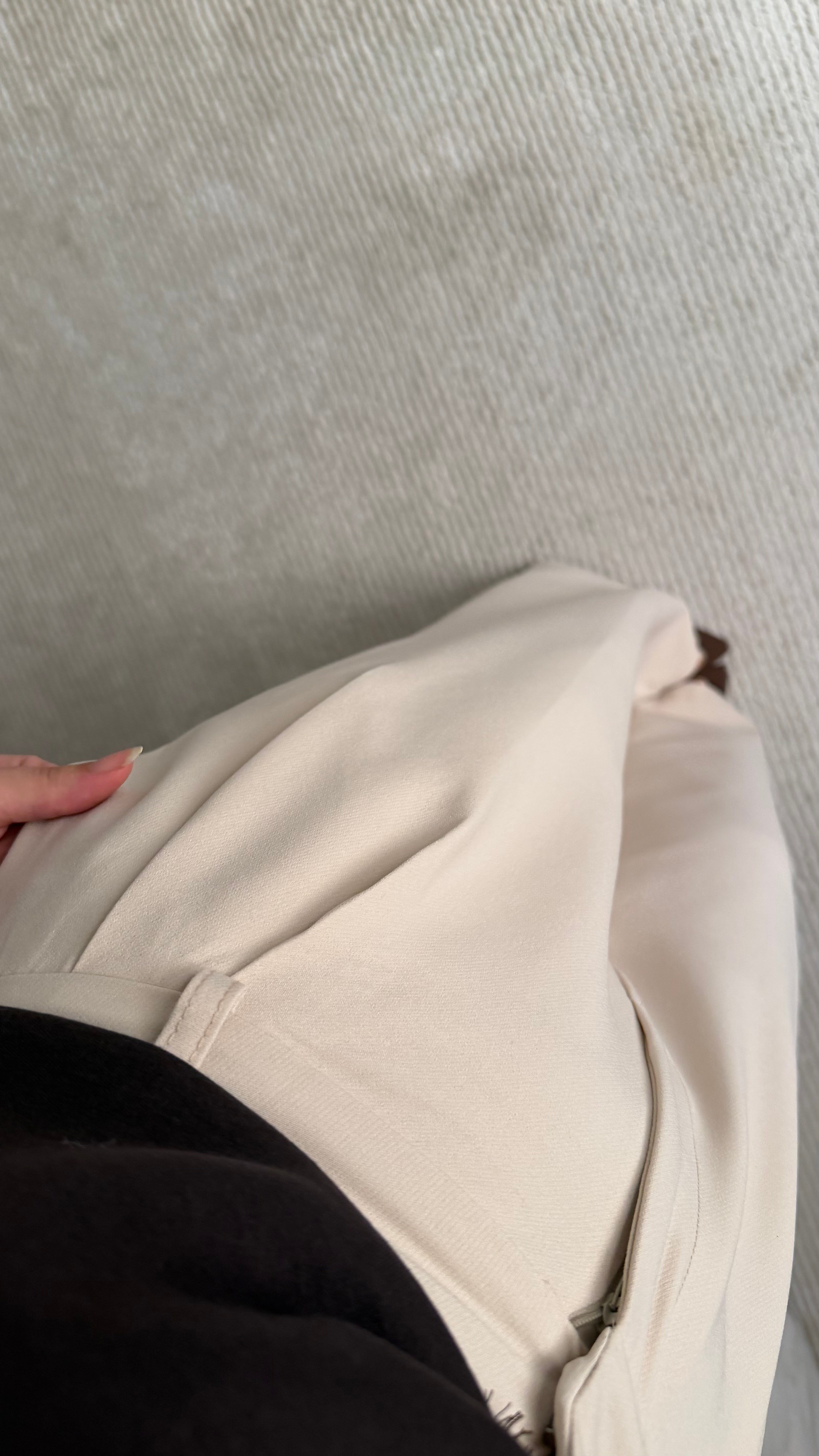 Ekru Pensli Düz Kesim Kumaş Pantolon