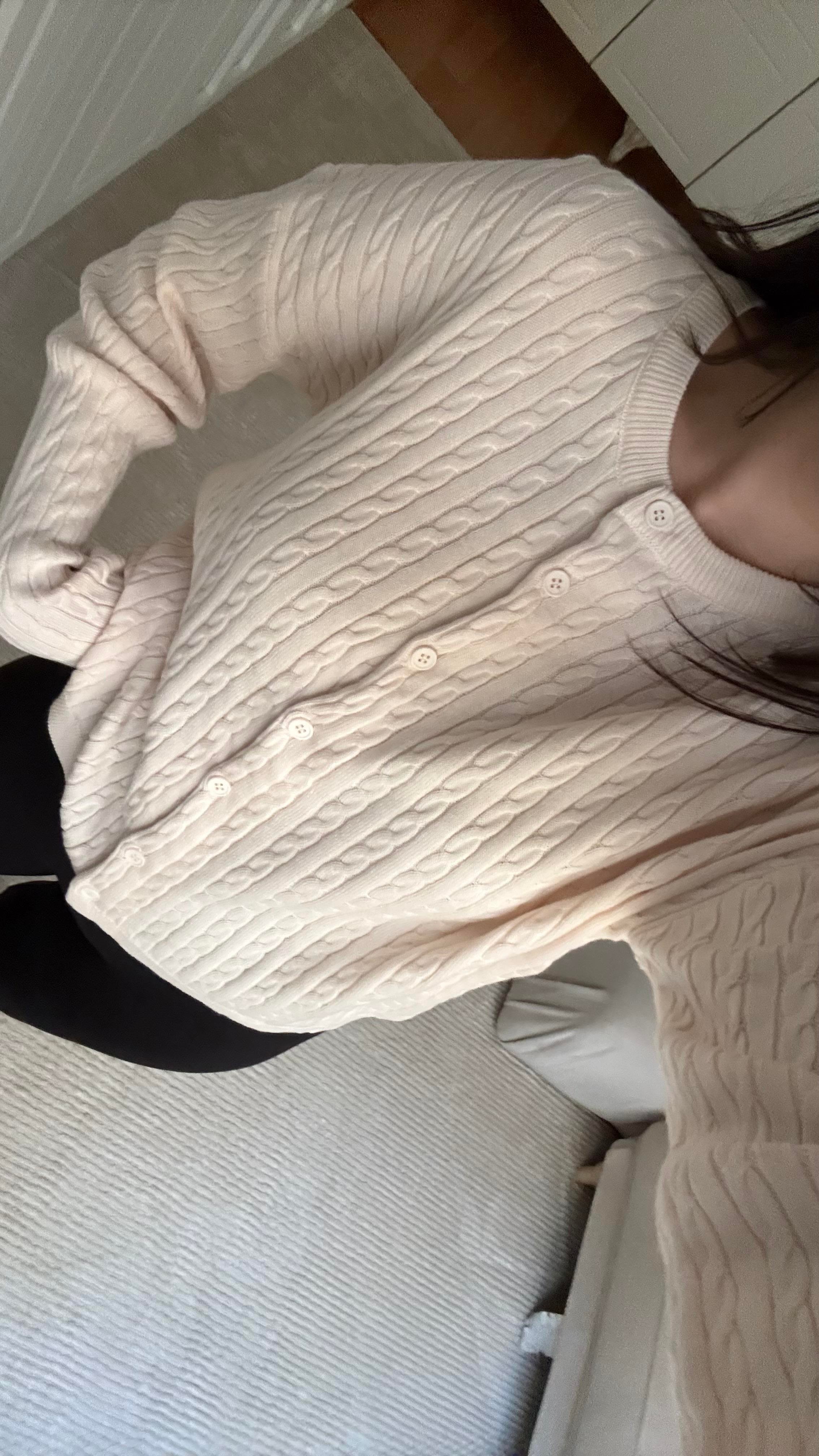 Ekru Saç Örme Premium Hırka