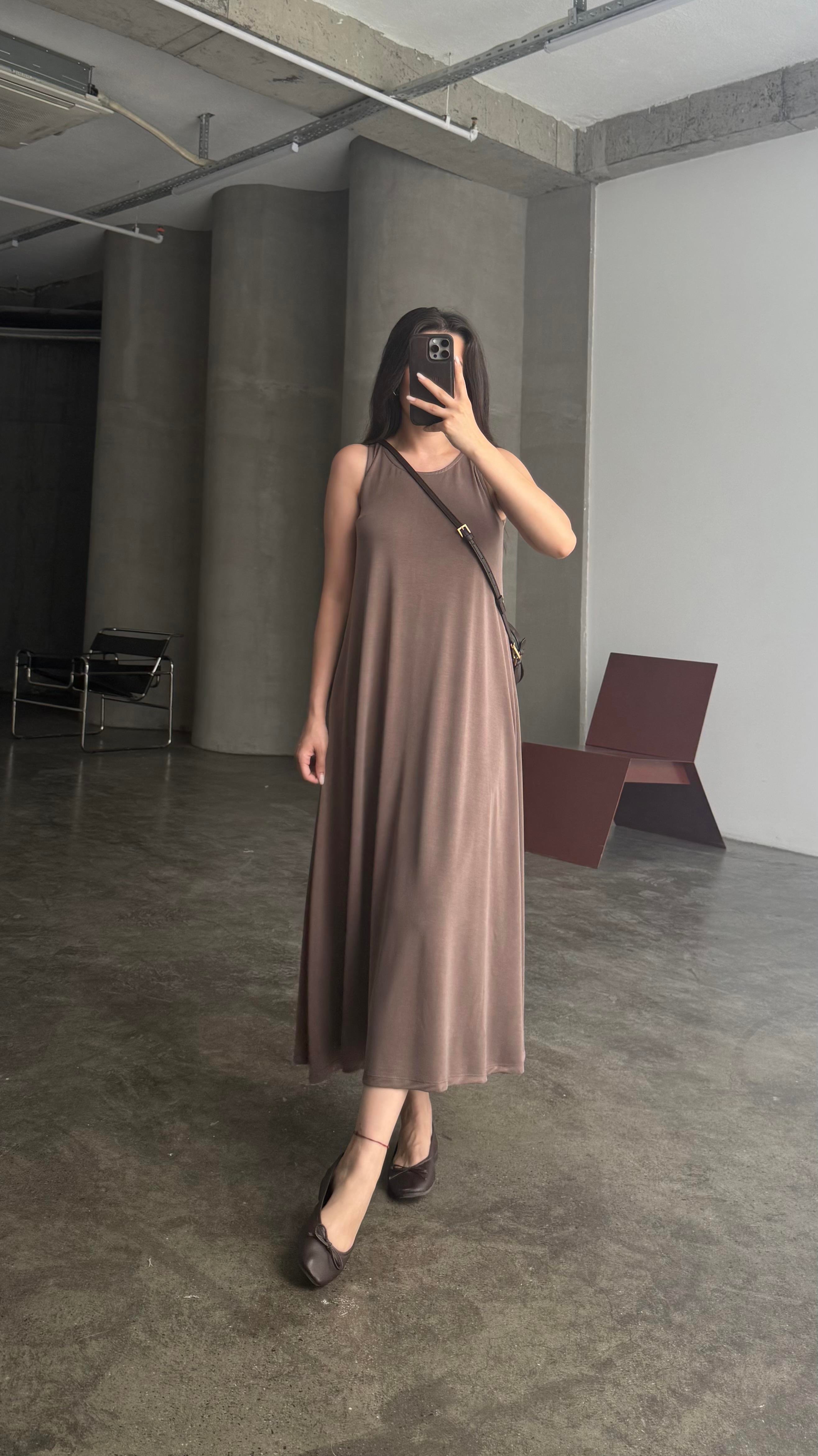 FOW Kahve Modal Basic Midi Boy Elbise