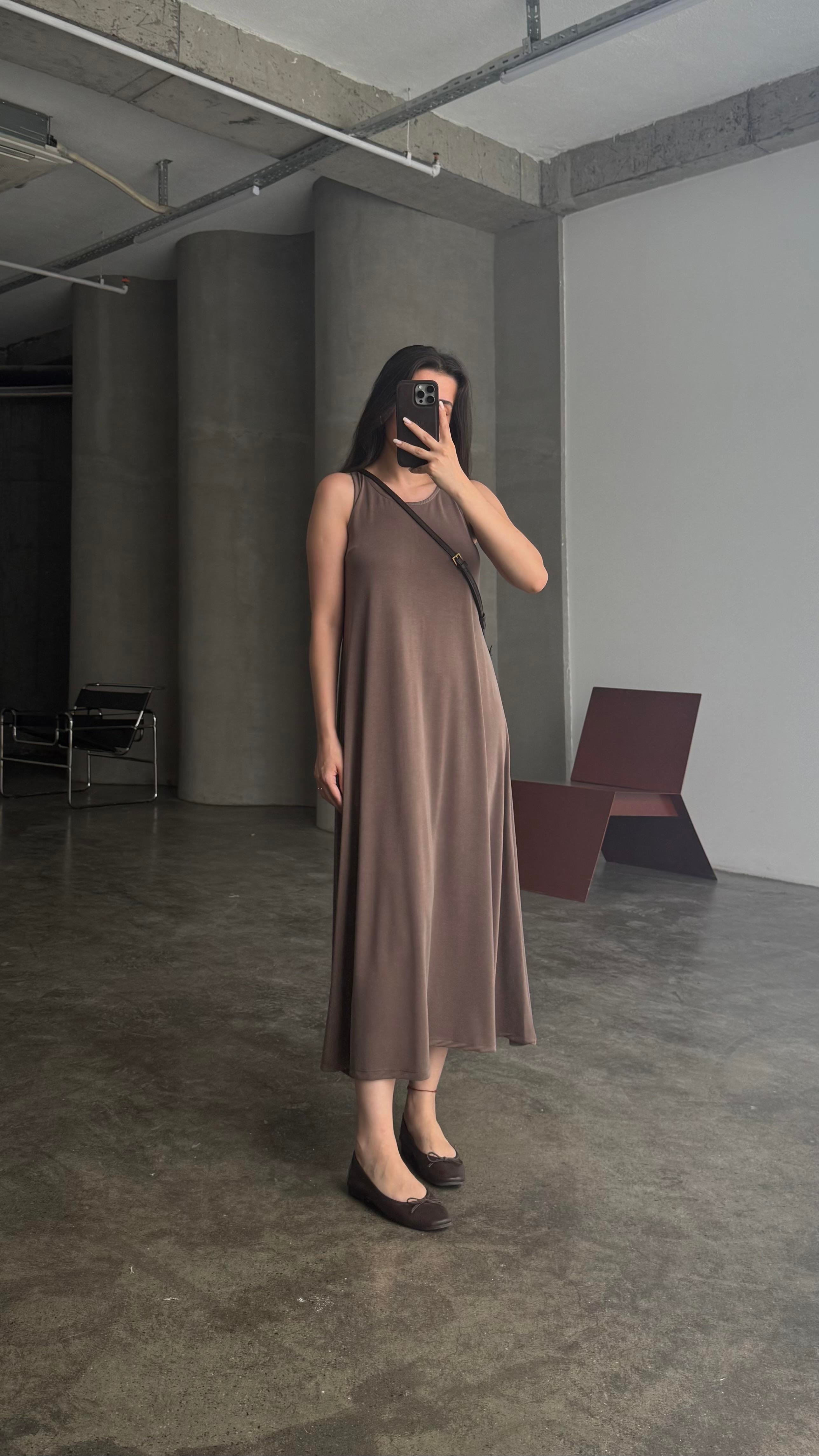 FOW Kahve Modal Basic Midi Boy Elbise