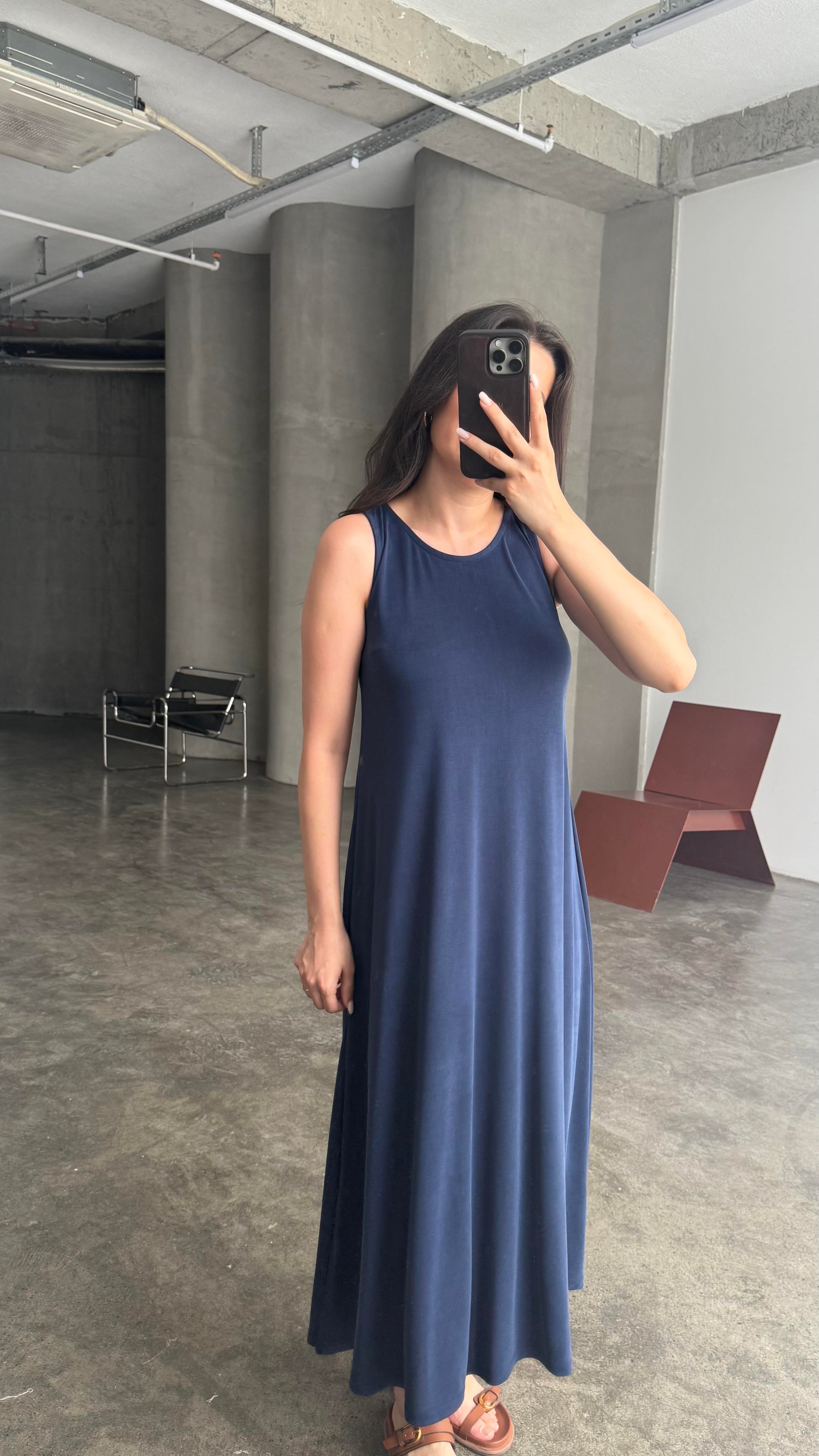 FOW Lacivert Modal Basic Midi Boy Elbise