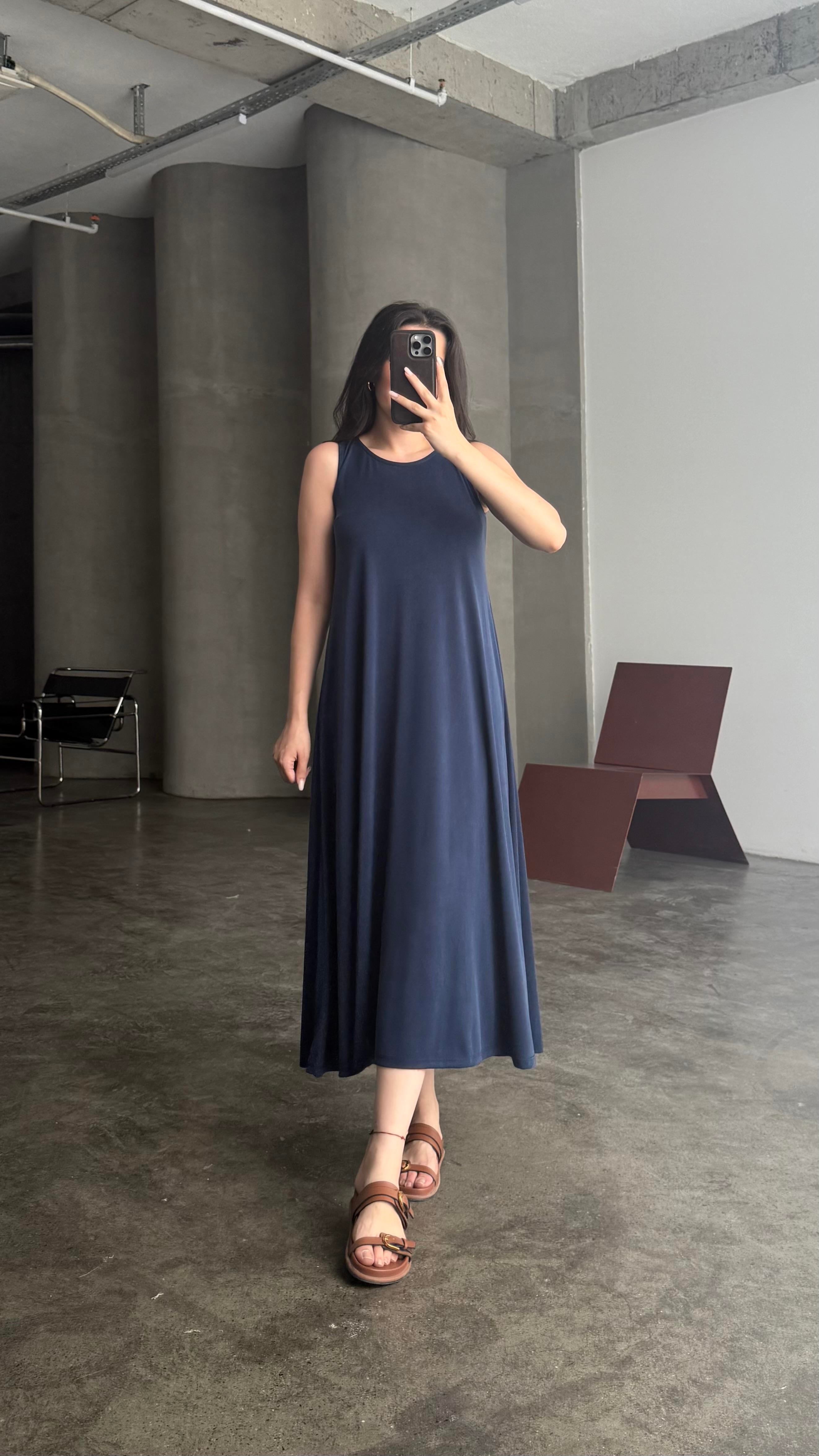 FOW Lacivert Modal Basic Midi Boy Elbise