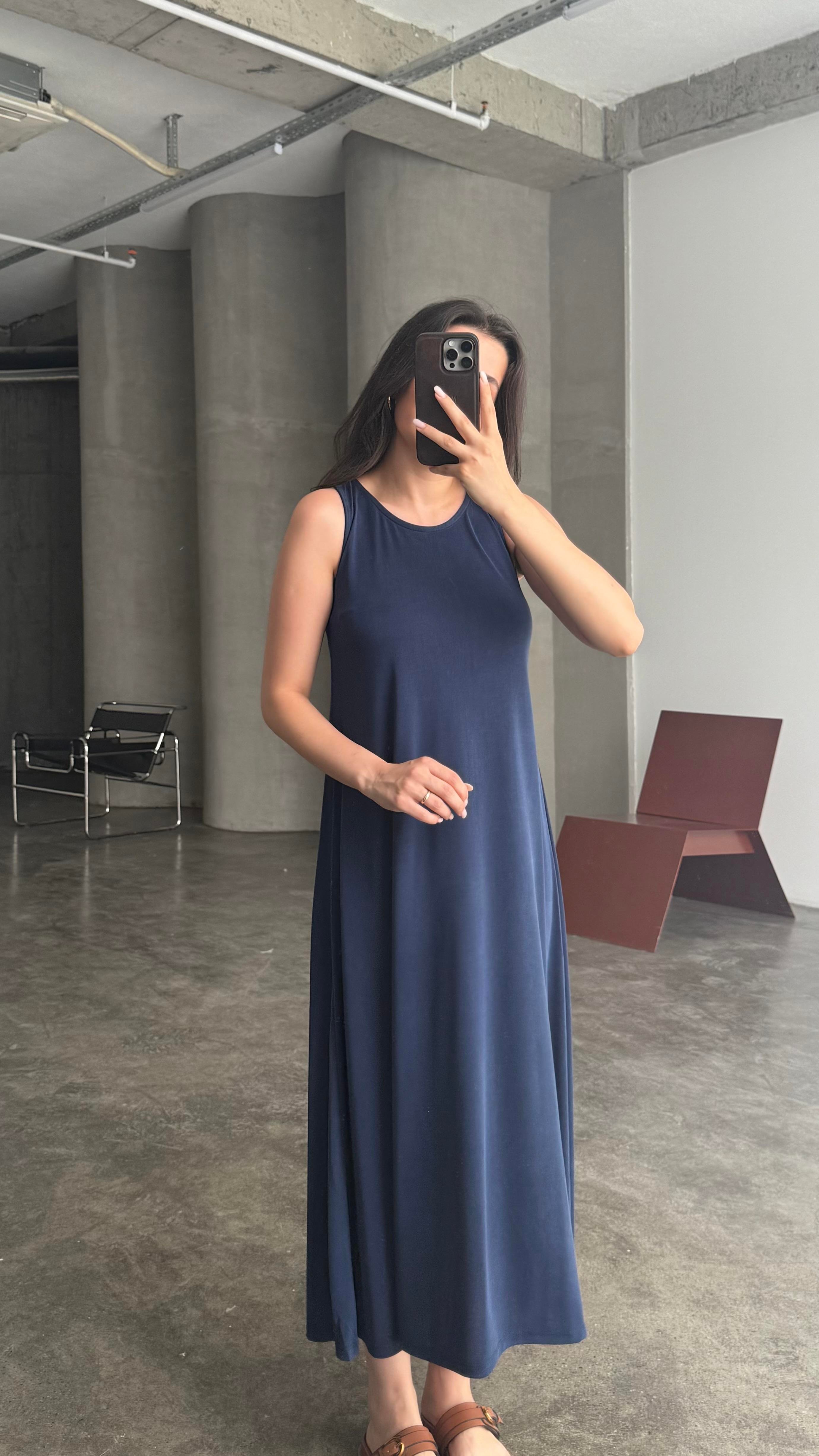 FOW Lacivert Modal Basic Midi Boy Elbise