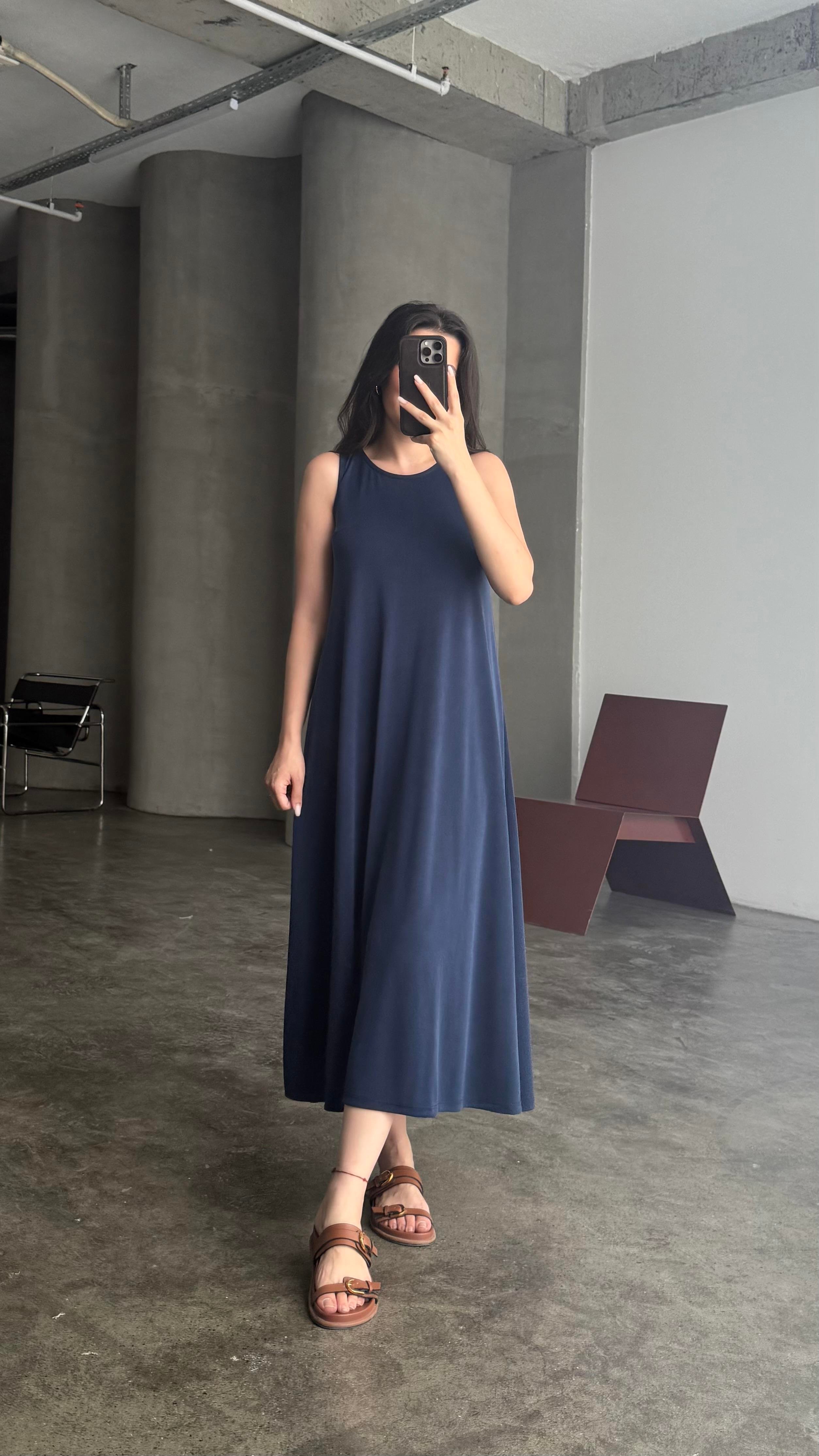 FOW Lacivert Modal Basic Midi Boy Elbise