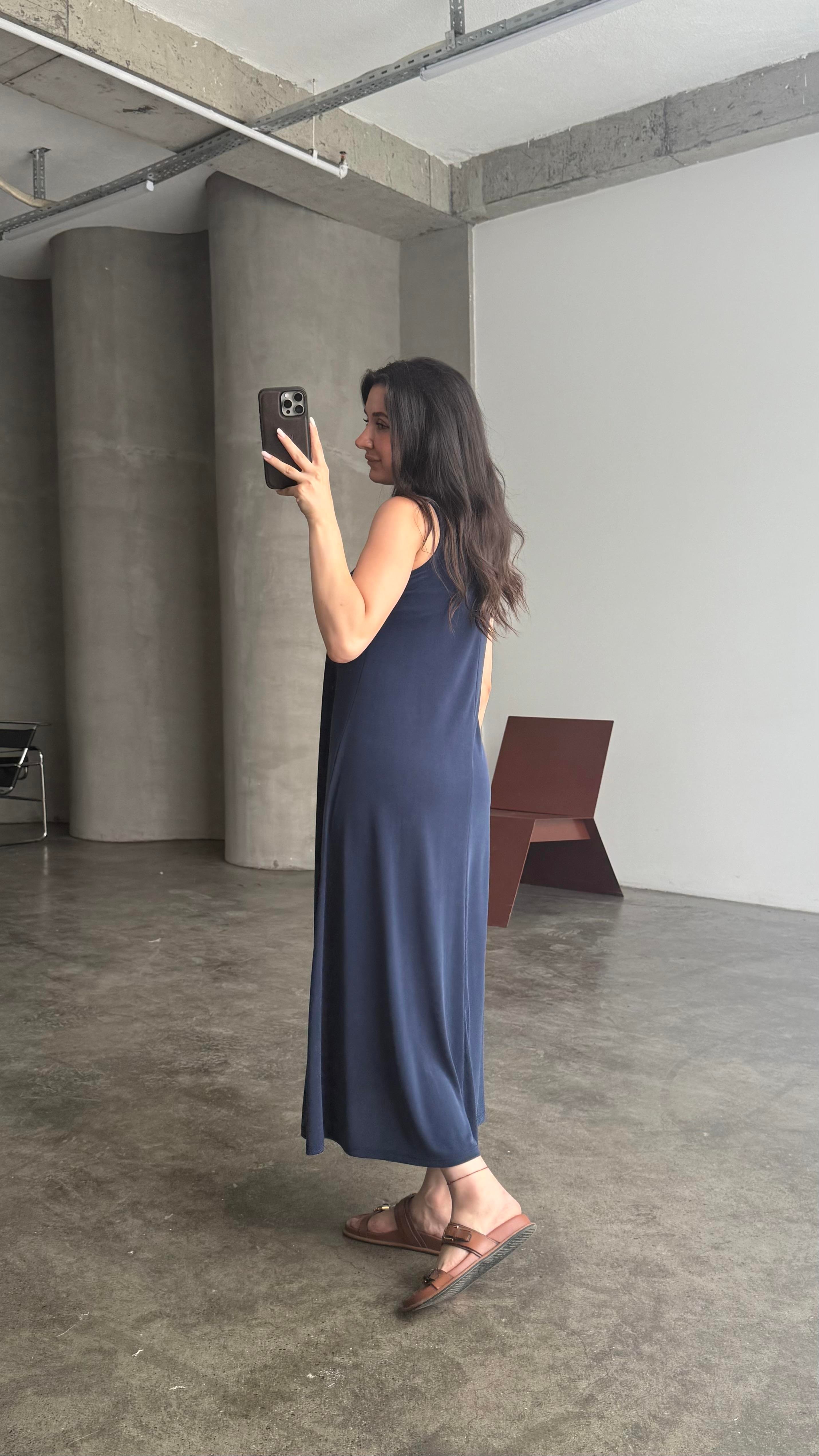 FOW Lacivert Modal Basic Midi Boy Elbise