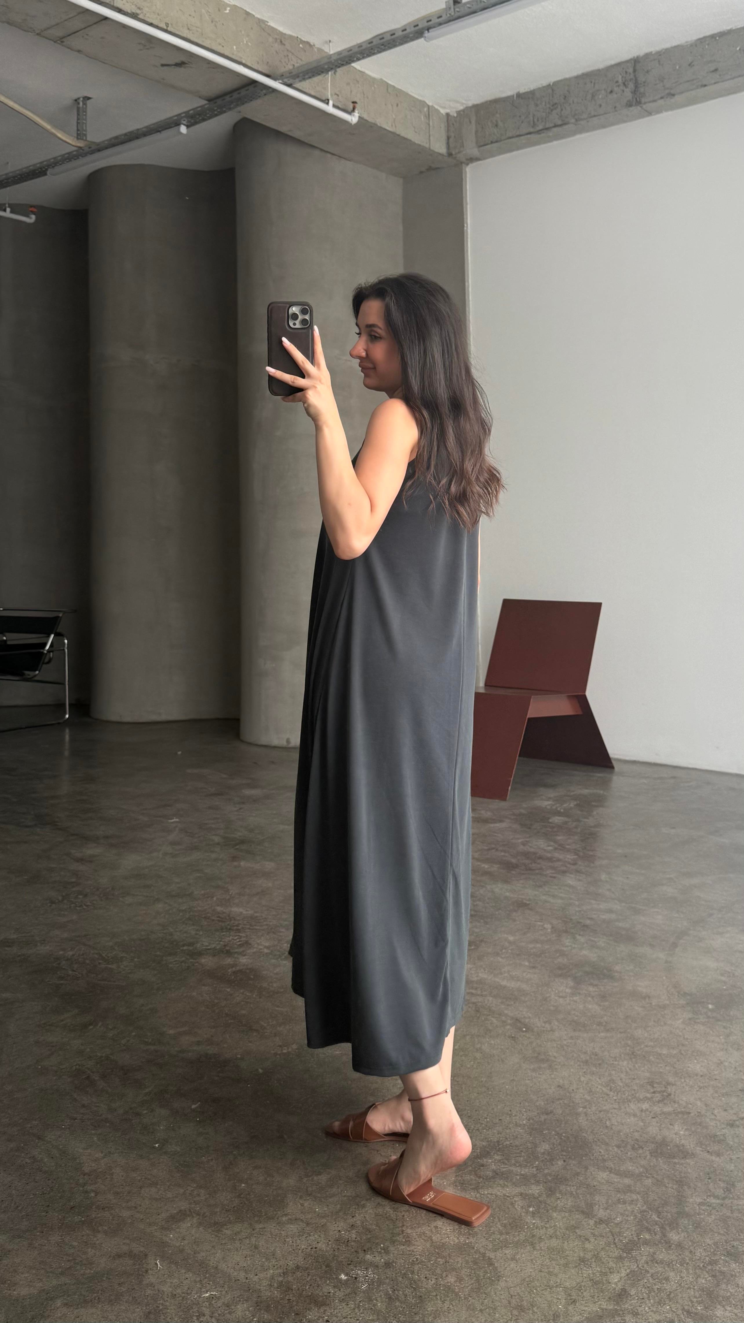 FOW Siyah Modal Basic Midi Boy Elbise