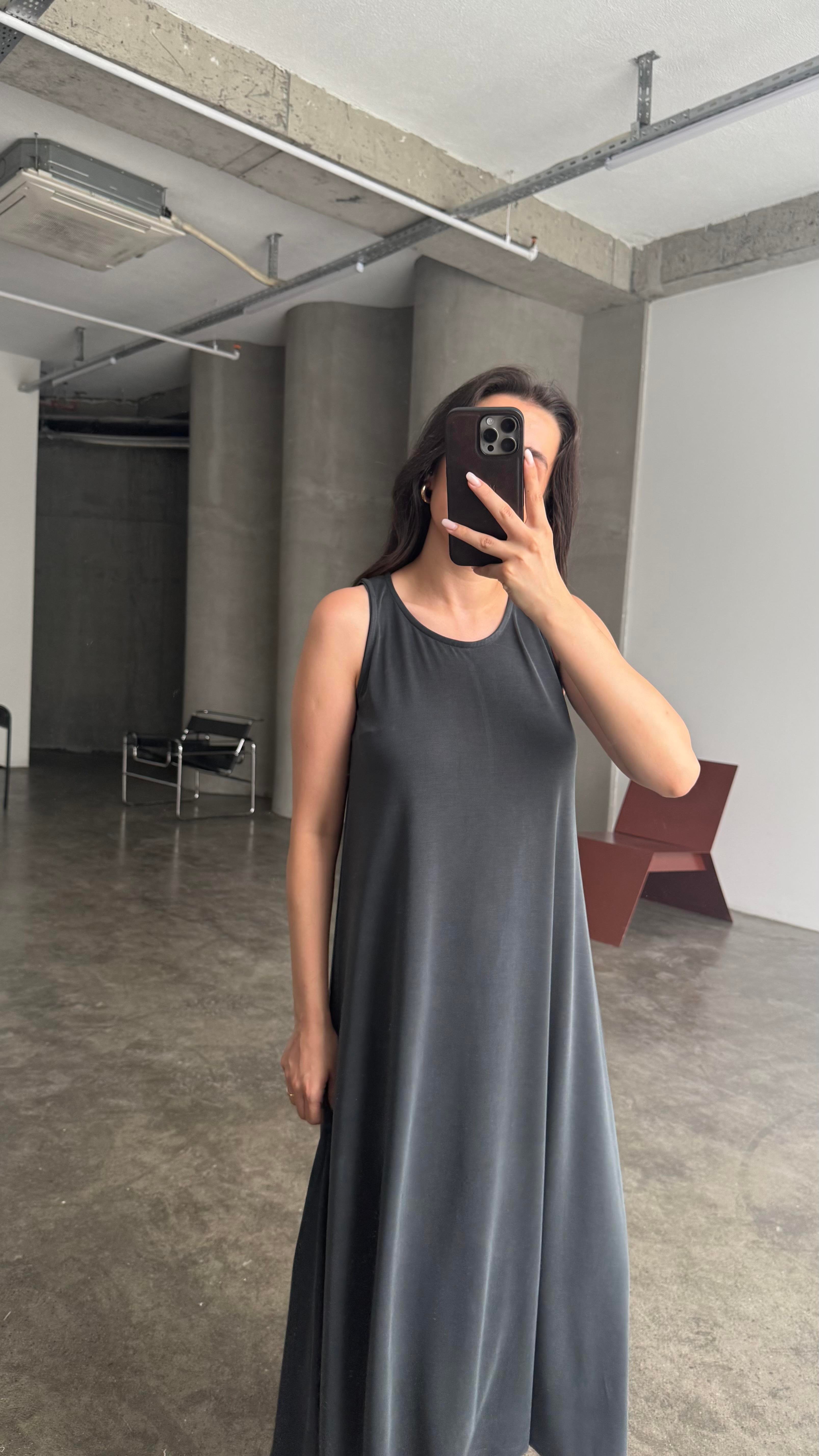 FOW Siyah Modal Basic Midi Boy Elbise