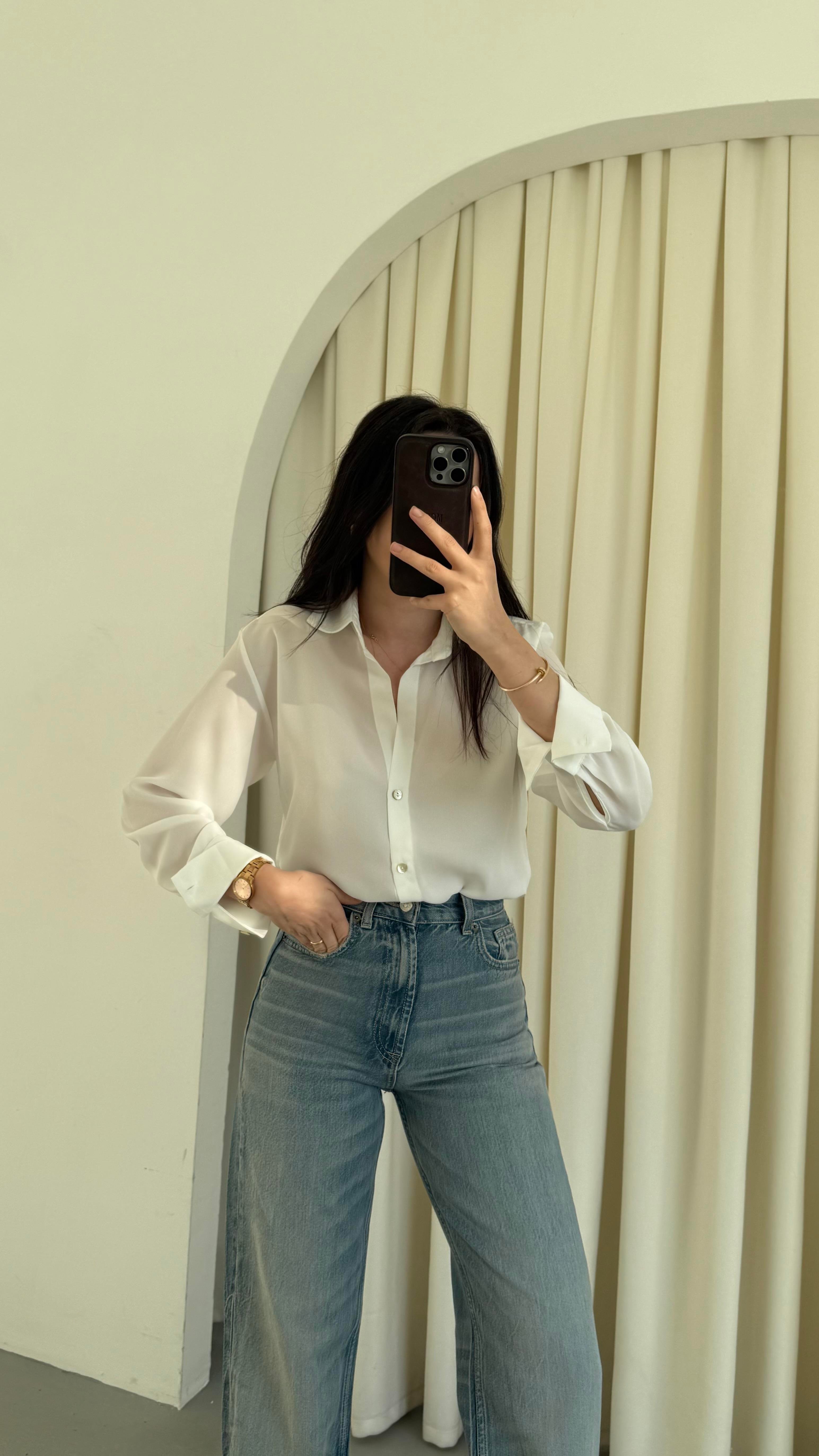 Go Beyaz Şifon Gömlek