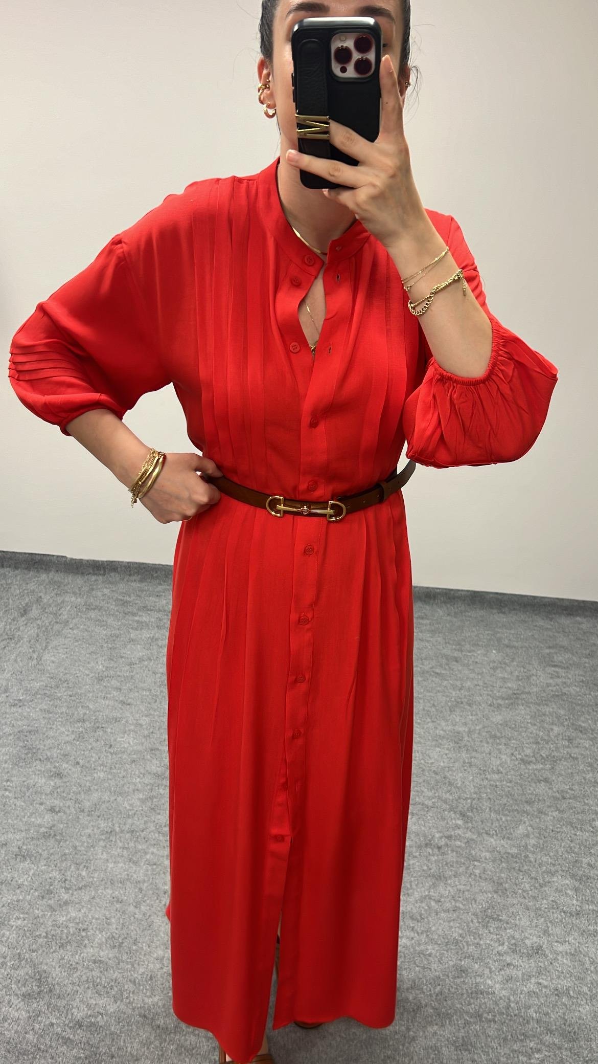 Go Nar Çiçeği Viskon Maxi Boy Elbise