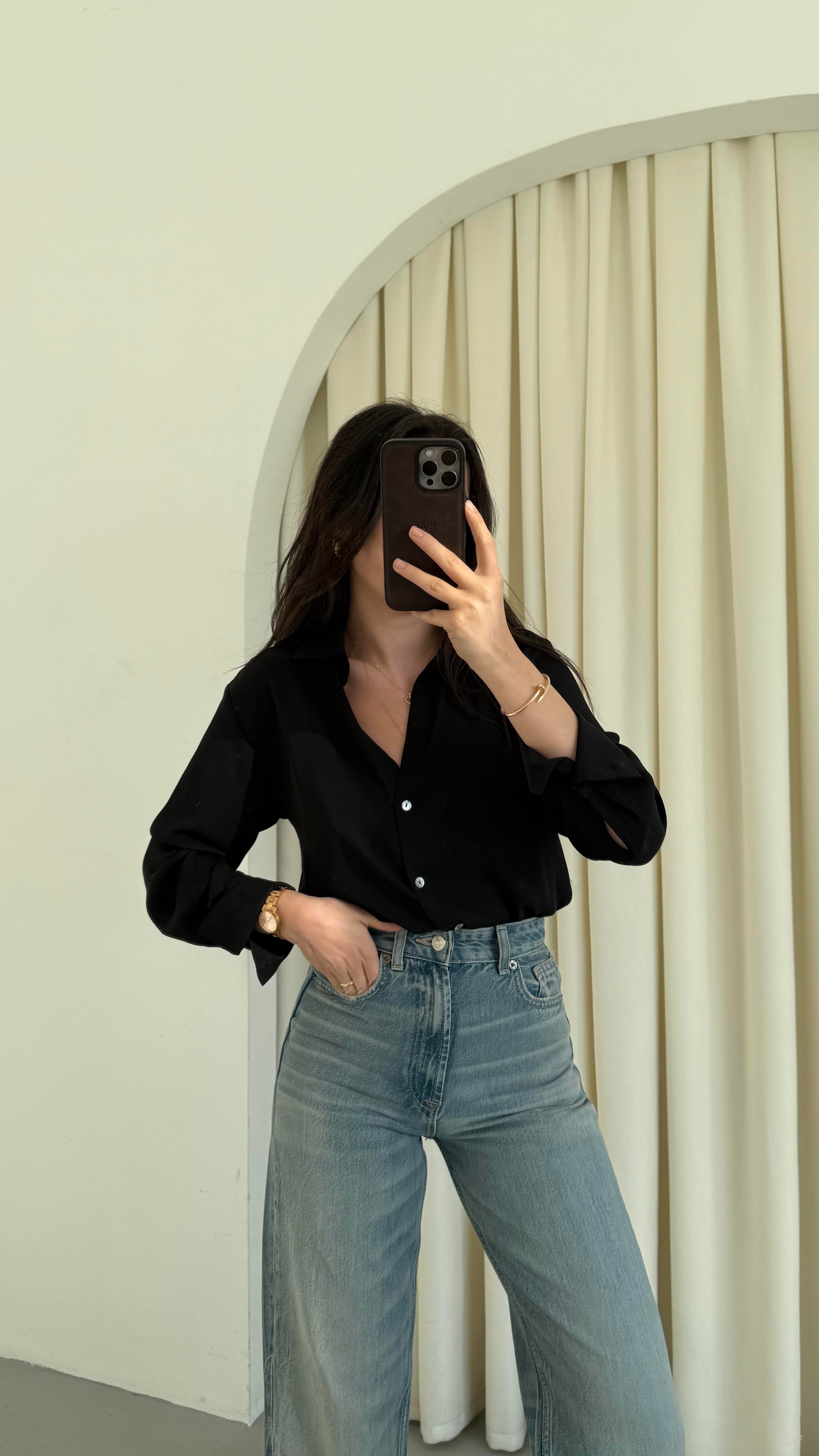 Go Siyah Şifon Gömlek