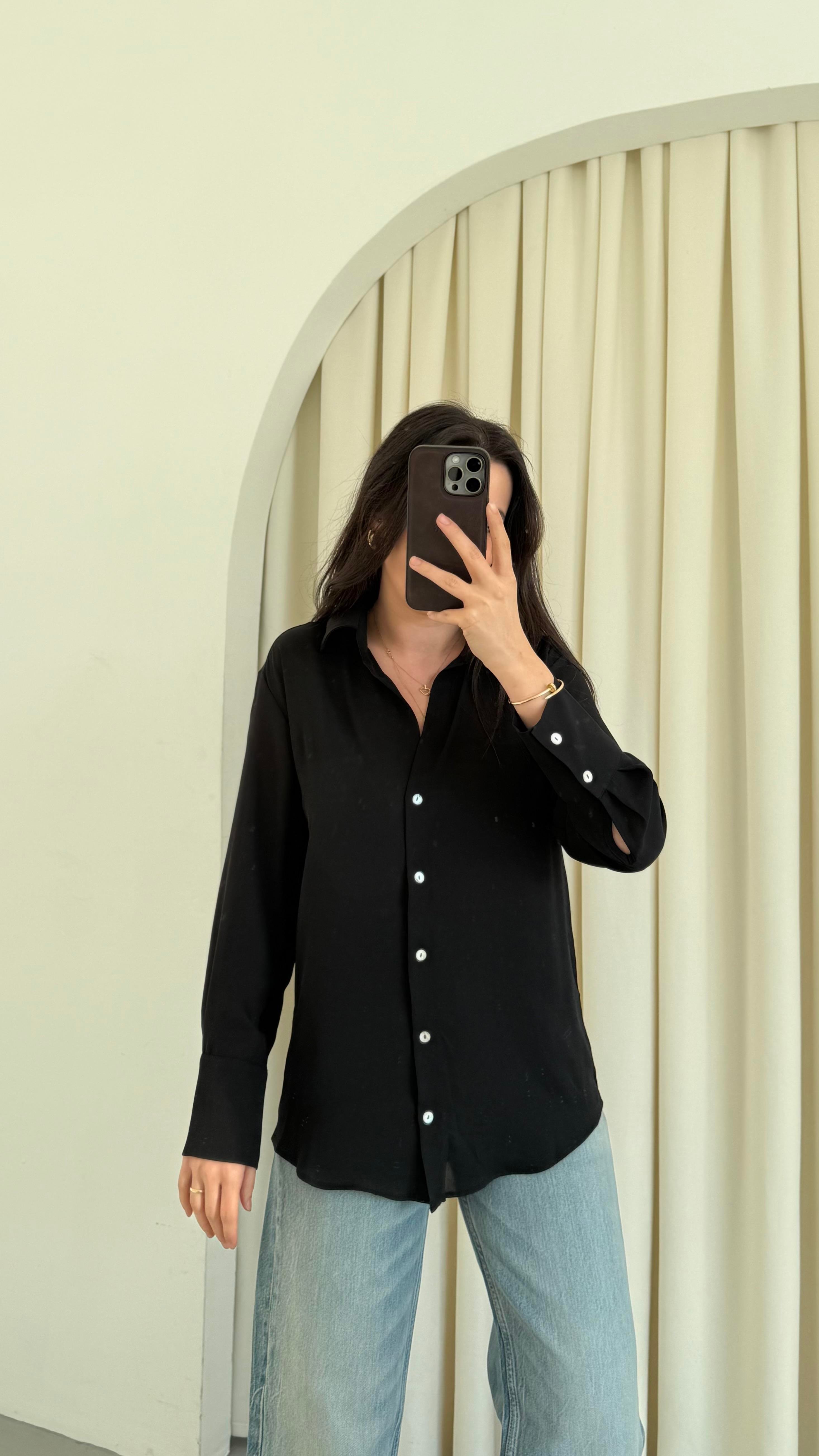 Go Siyah Şifon Gömlek