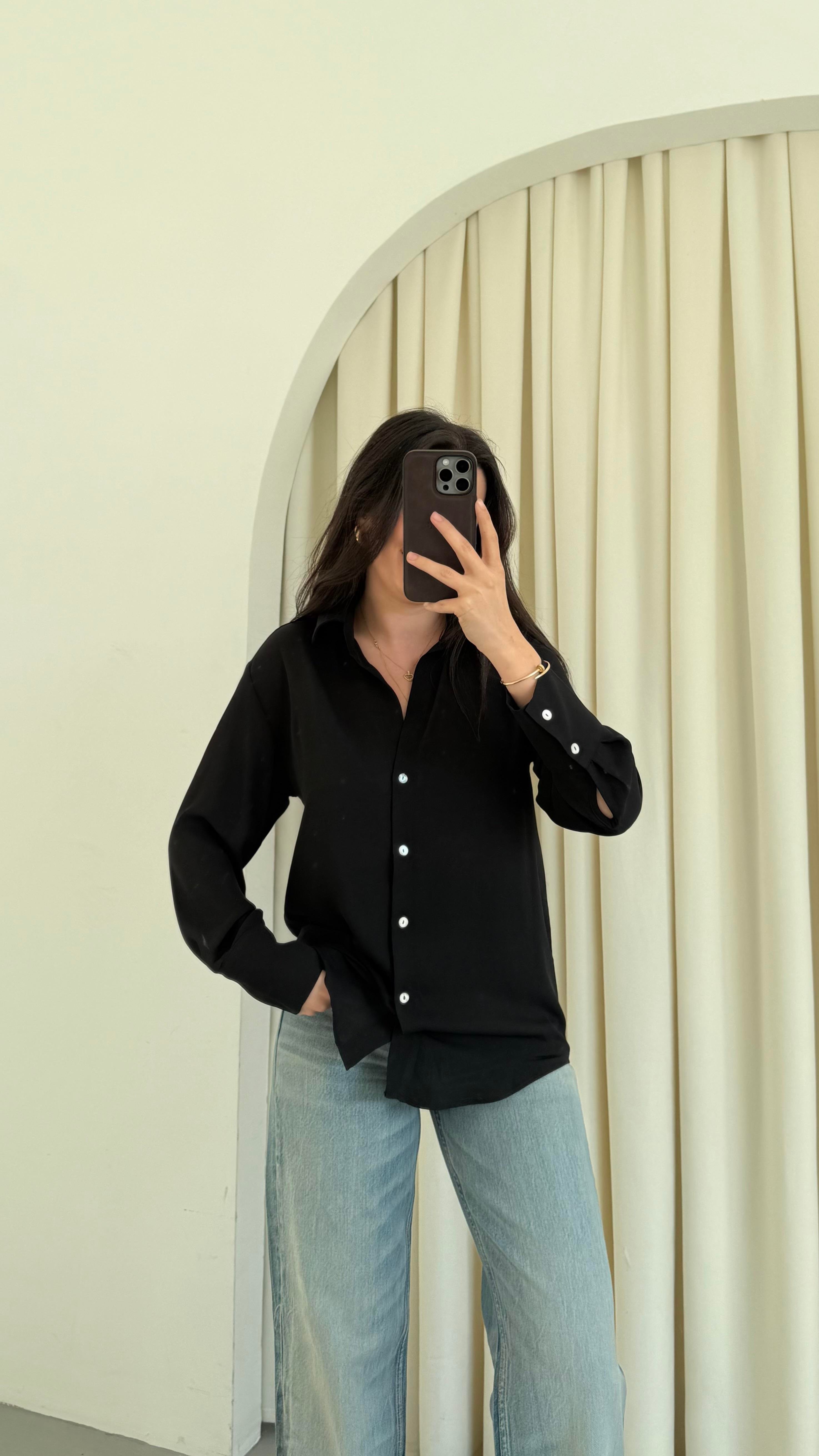 Go Siyah Şifon Gömlek