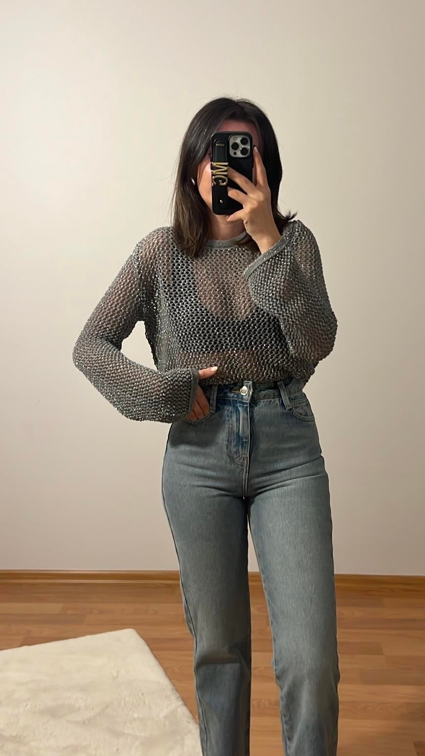 GRİ AJURLU SİMLİ TRİKO