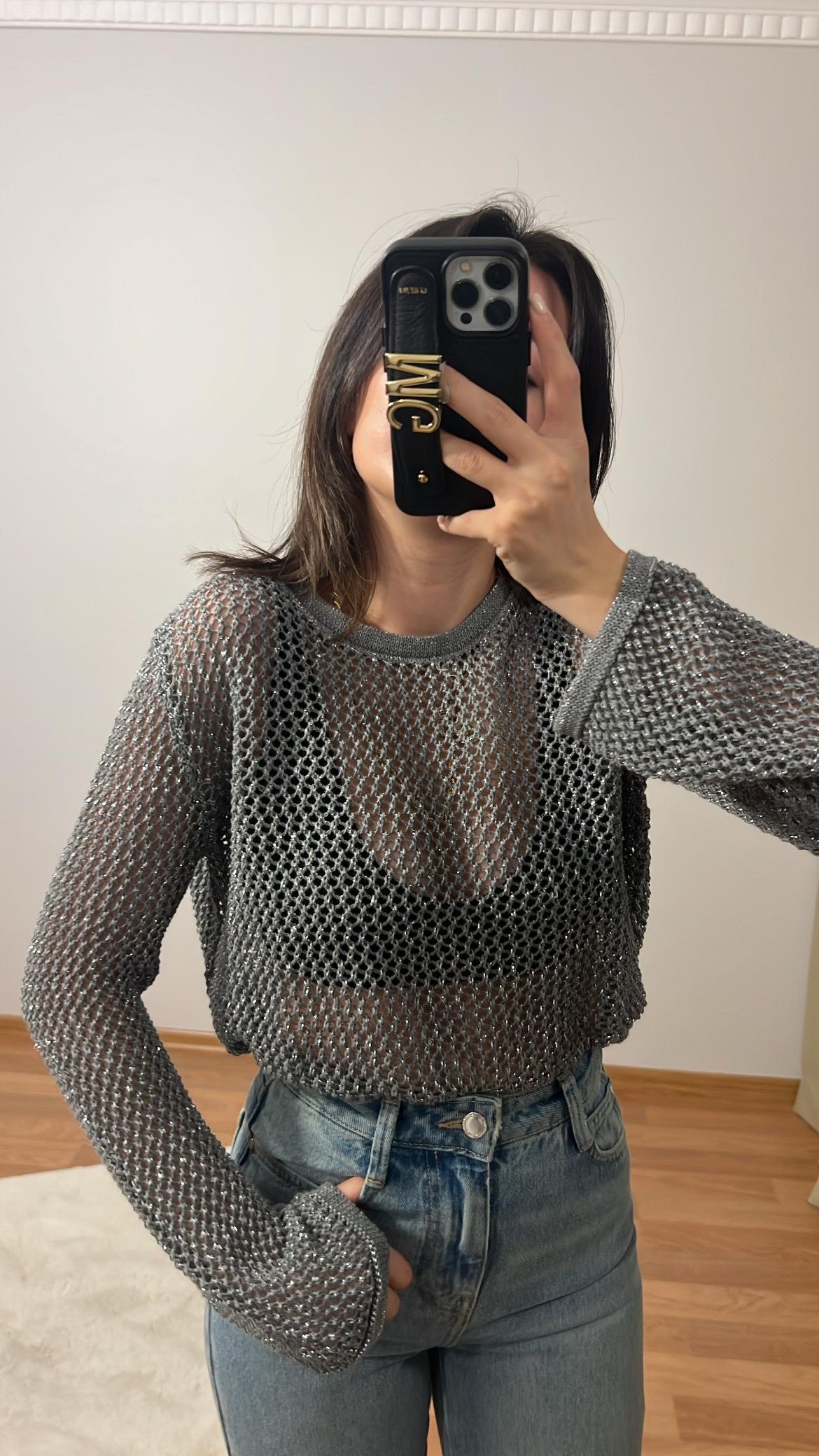 GRİ AJURLU SİMLİ TRİKO