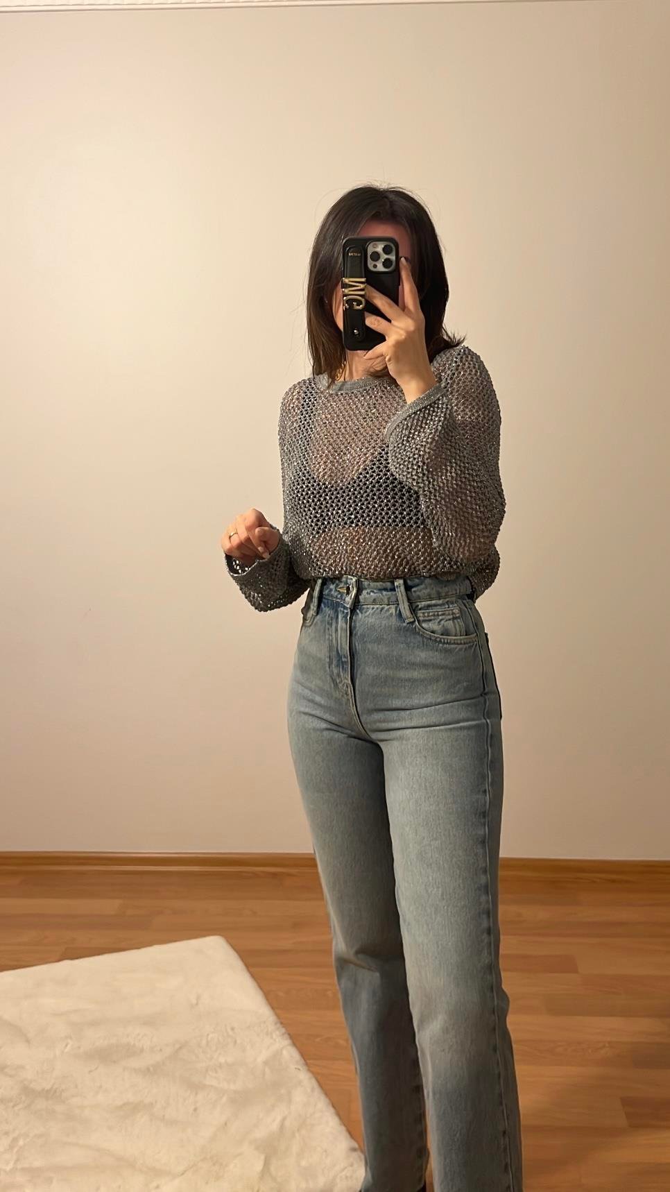 GRİ AJURLU SİMLİ TRİKO