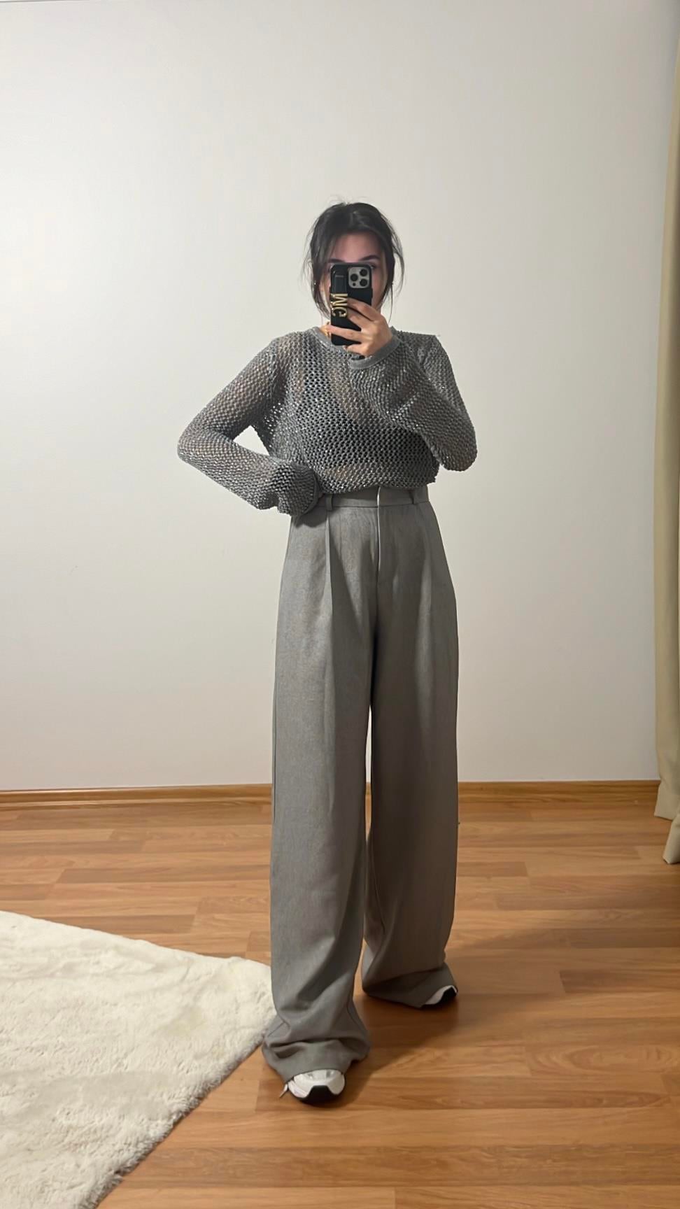 GRİ AJURLU SİMLİ TRİKO