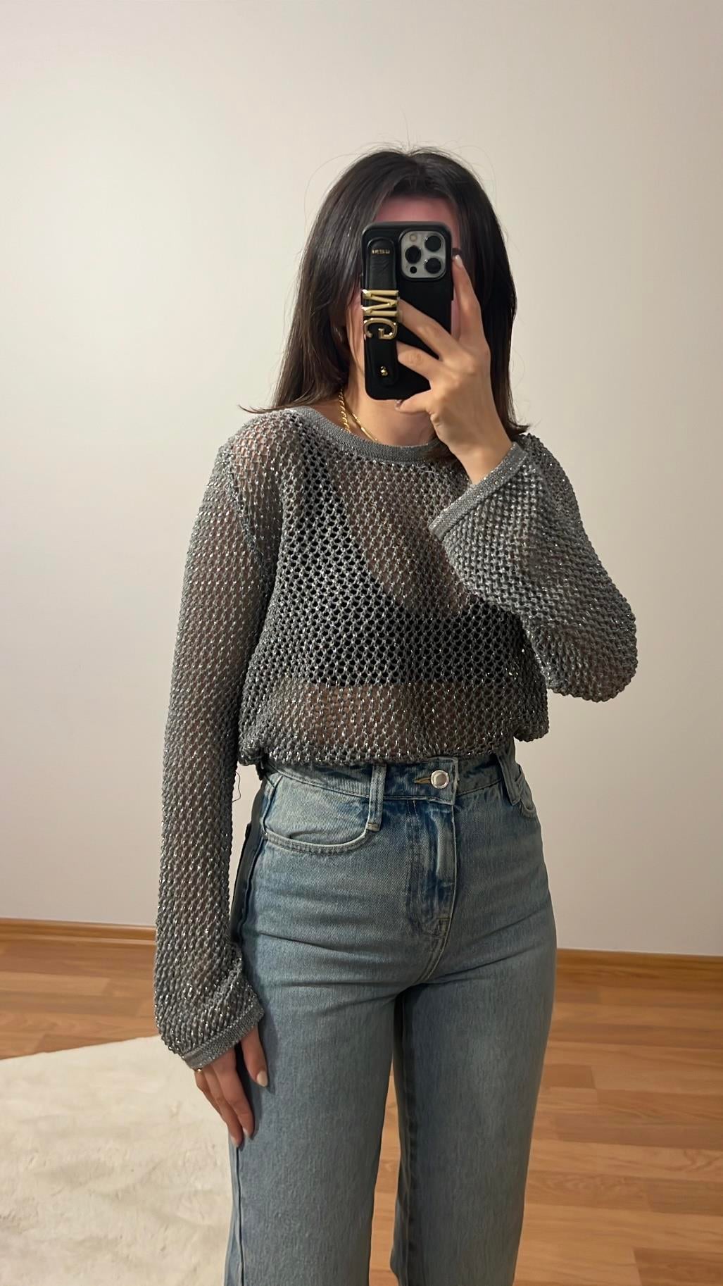 GRİ AJURLU SİMLİ TRİKO