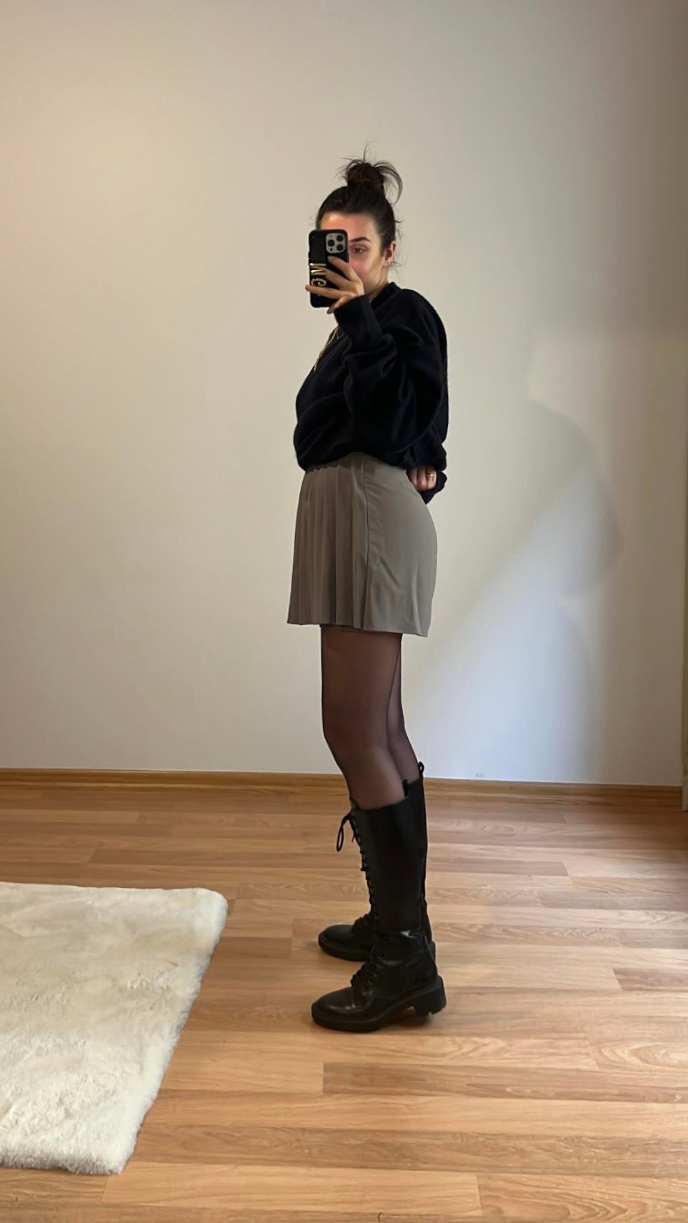 GRİ PİLELİ ŞORT ETEK