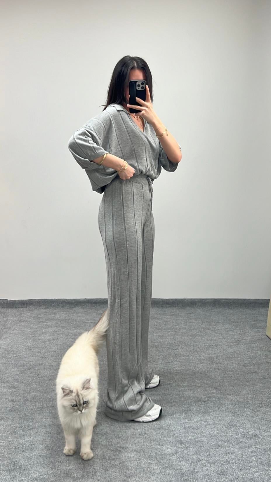 Gri Triko Basıc/Palazzo Takım