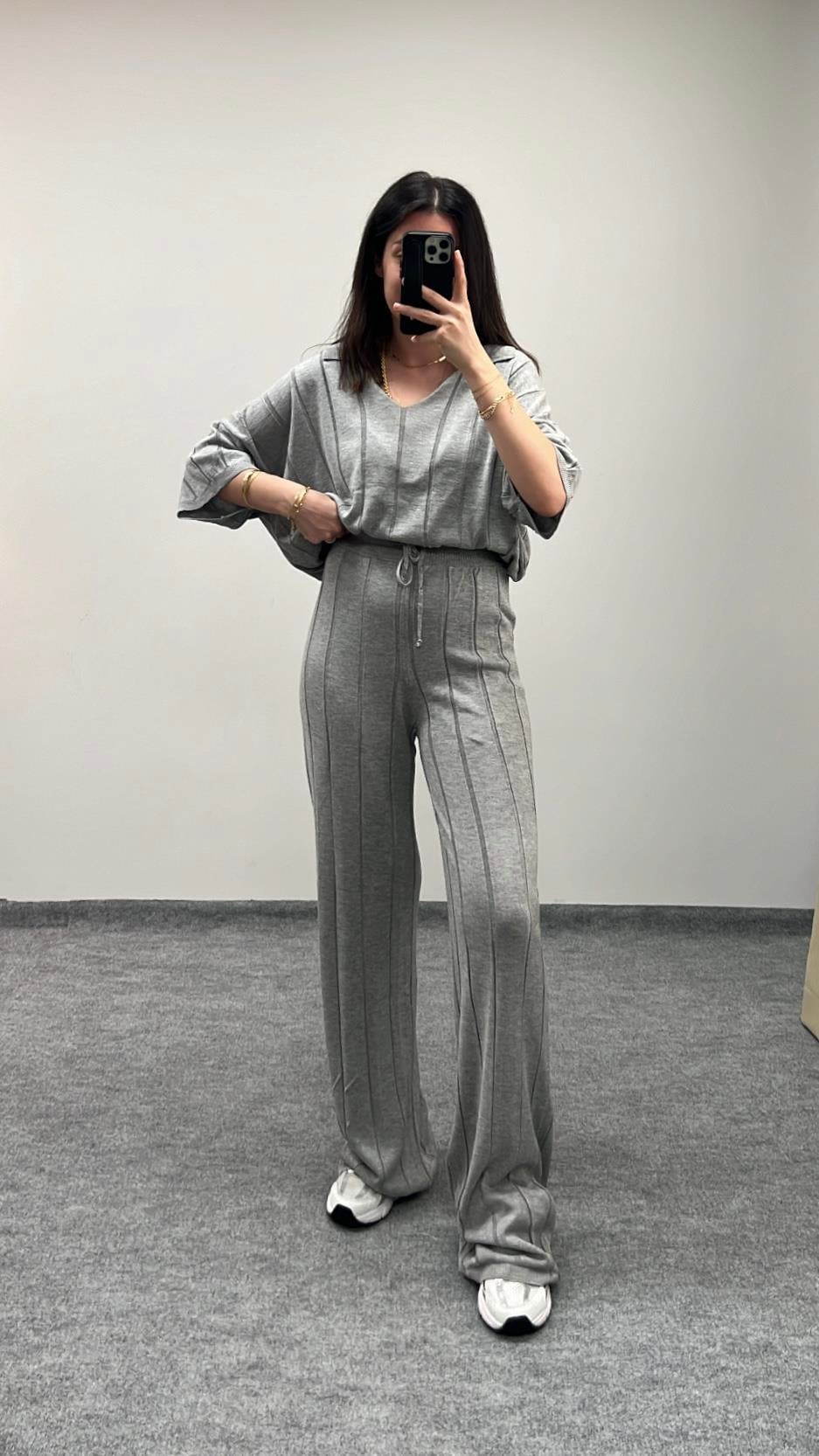 Gri Triko Basıc/Palazzo Takım