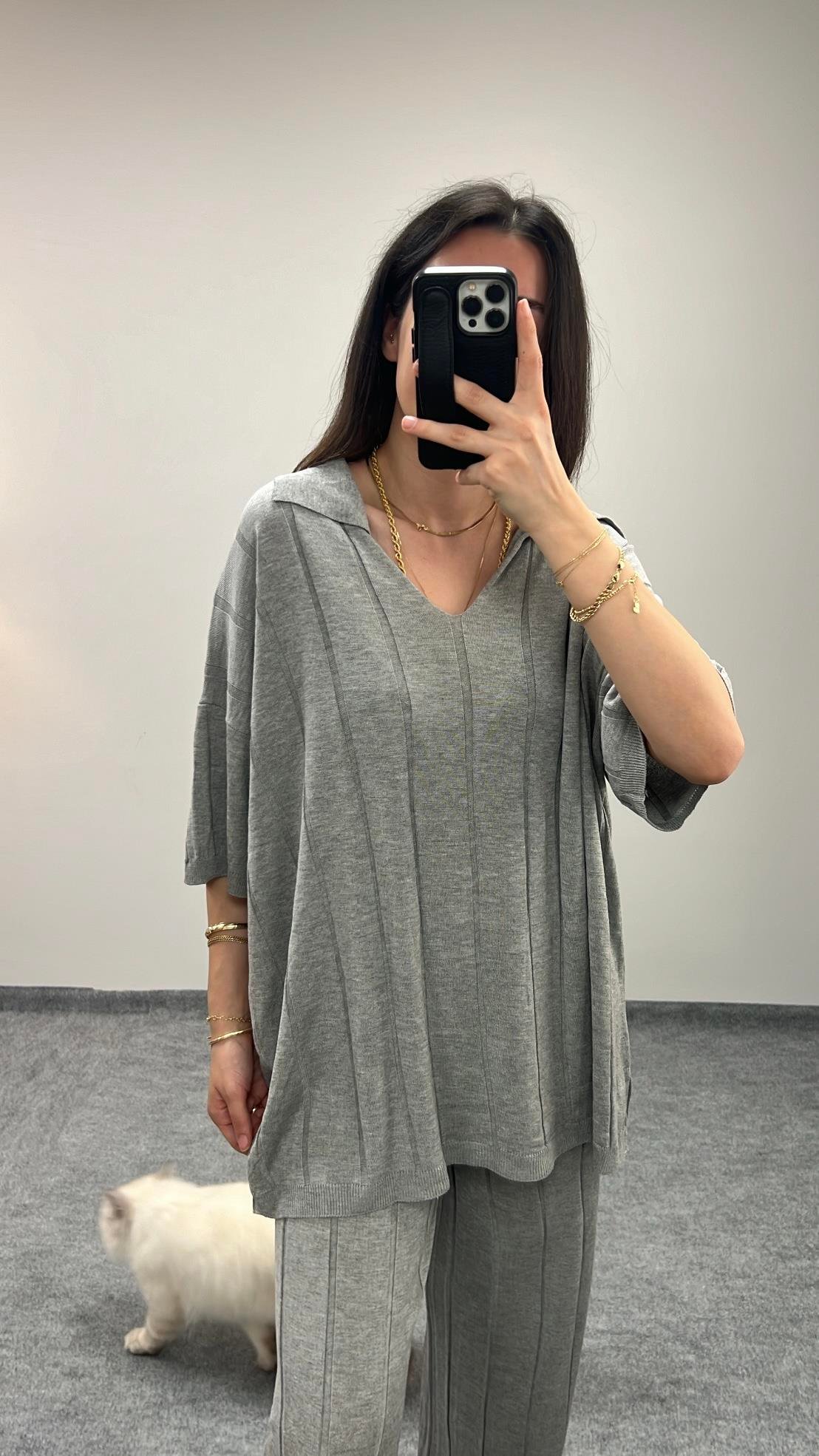 Gri Triko Basıc/Palazzo Takım