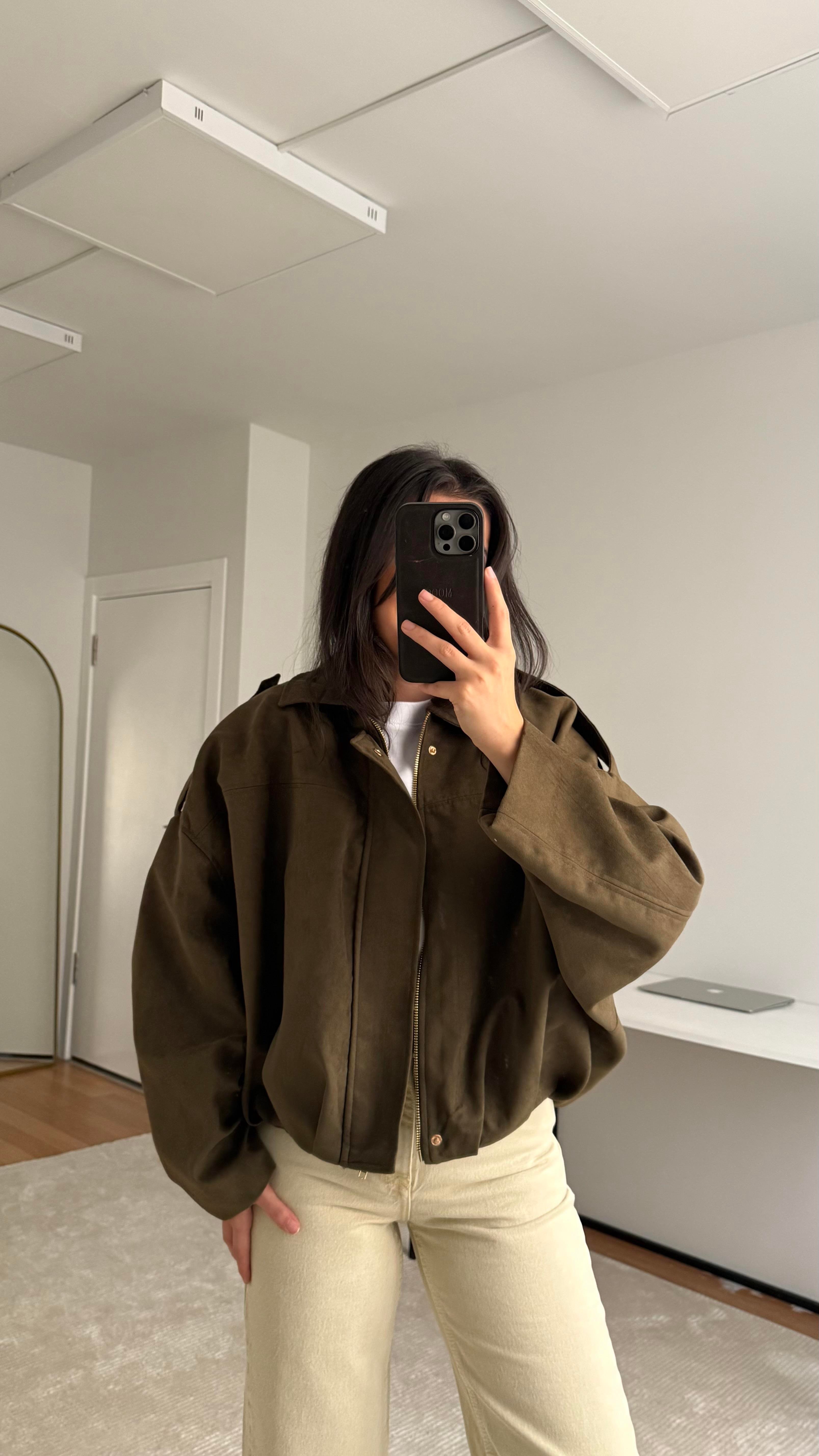 Haki Süet Bomber Ceket