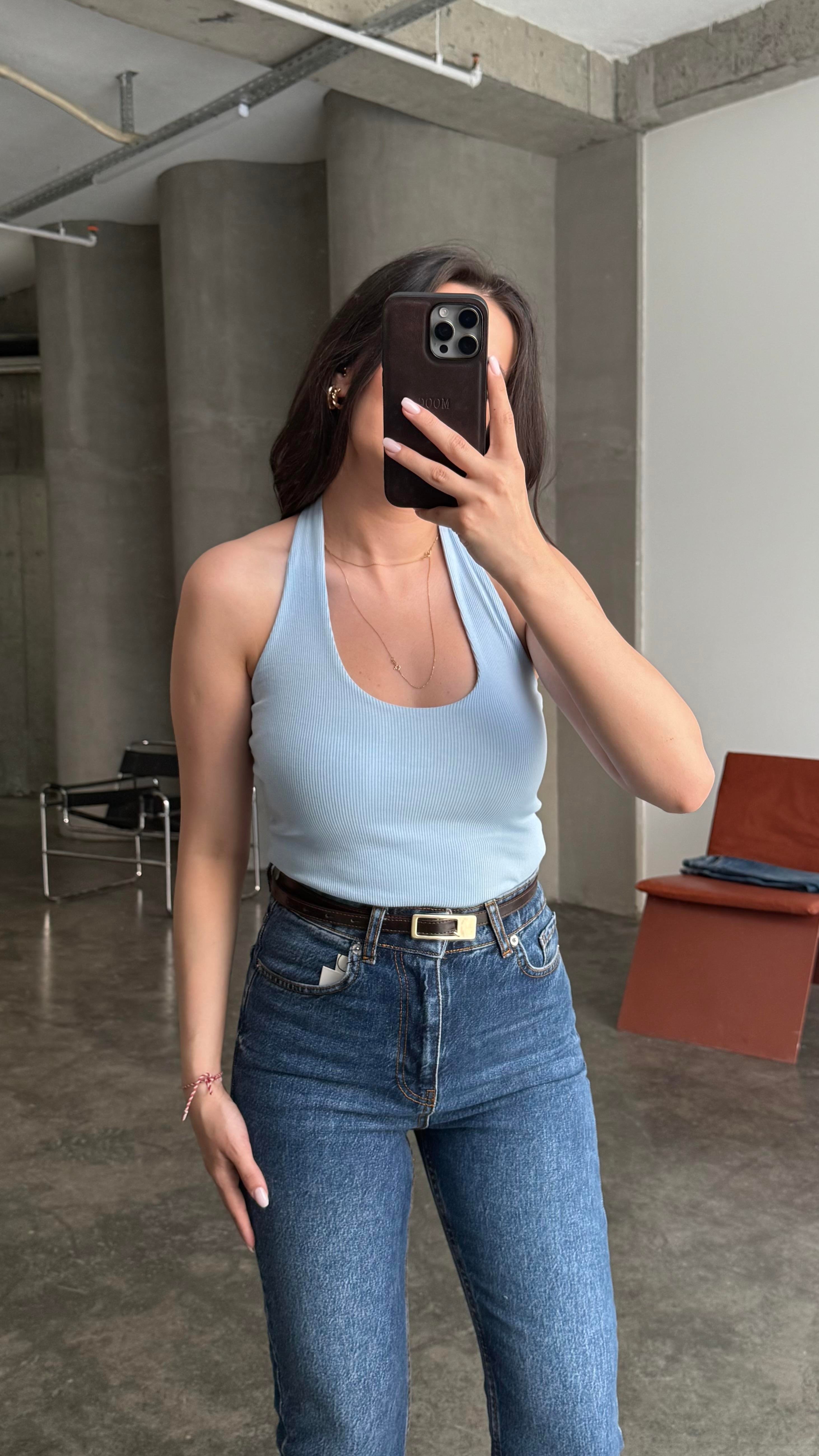 Halter Yaka Soft Mavi