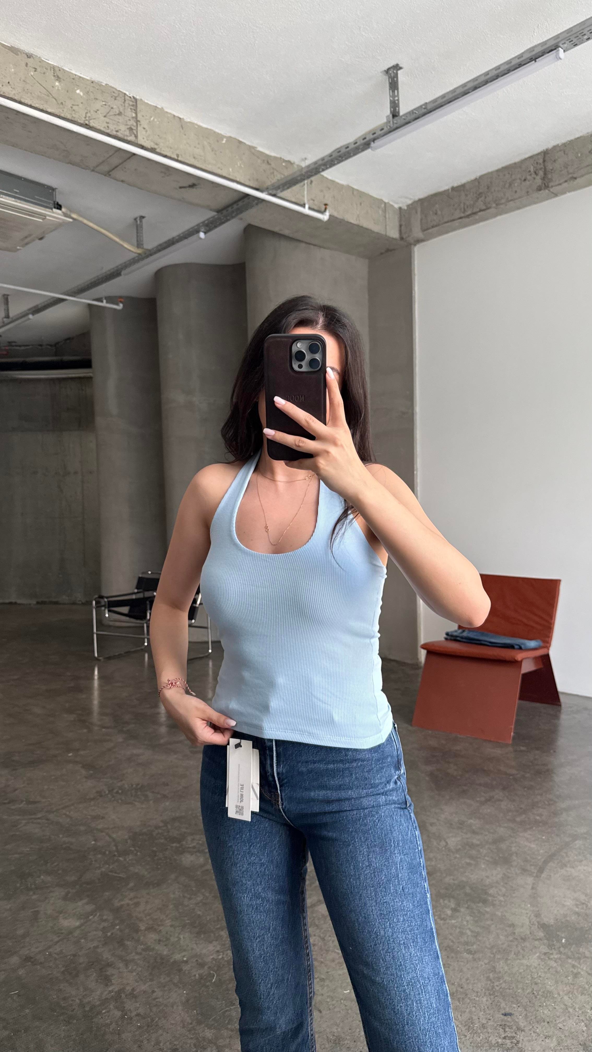 Halter Yaka Soft Mavi