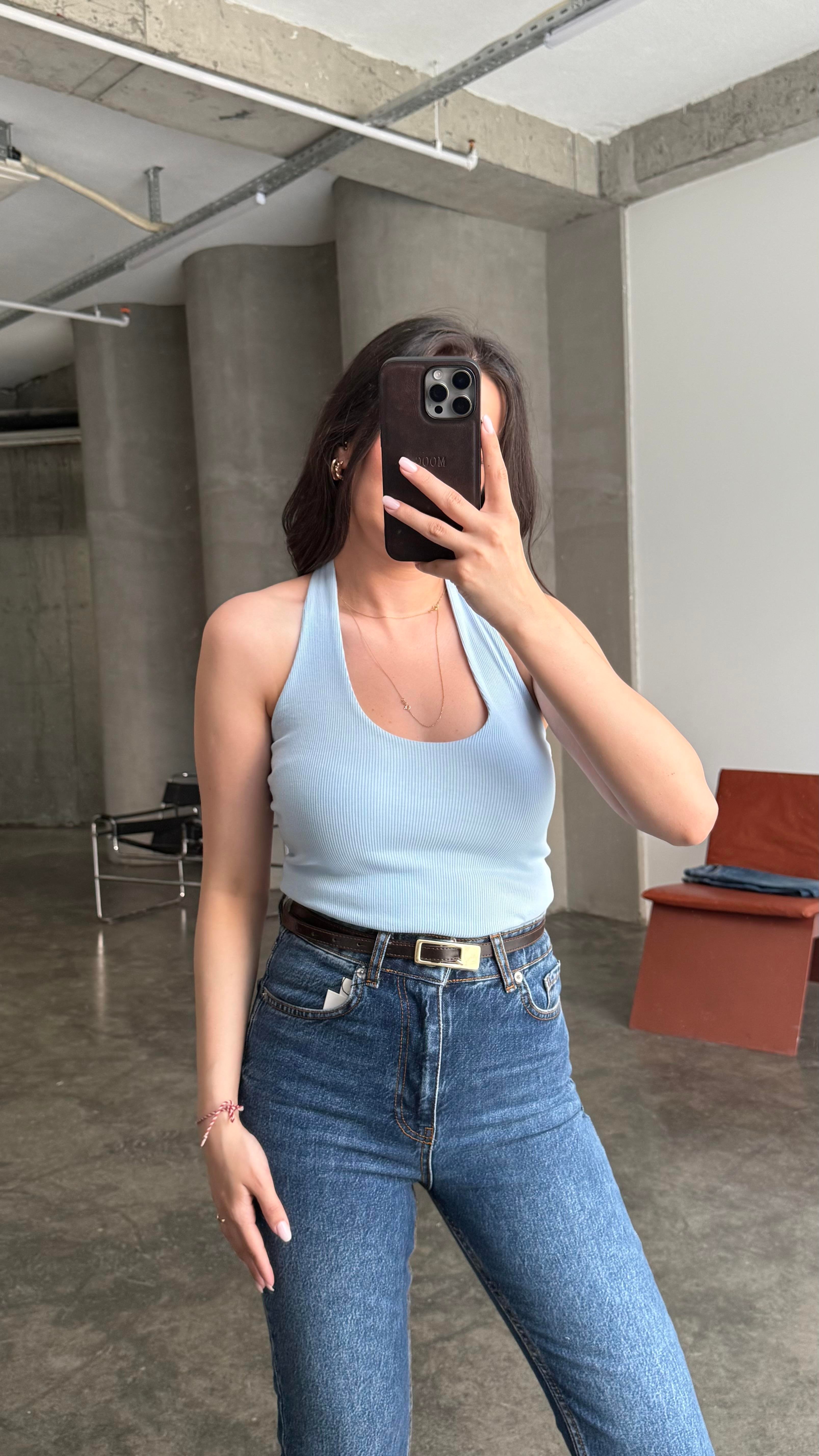 Halter Yaka Soft Mavi