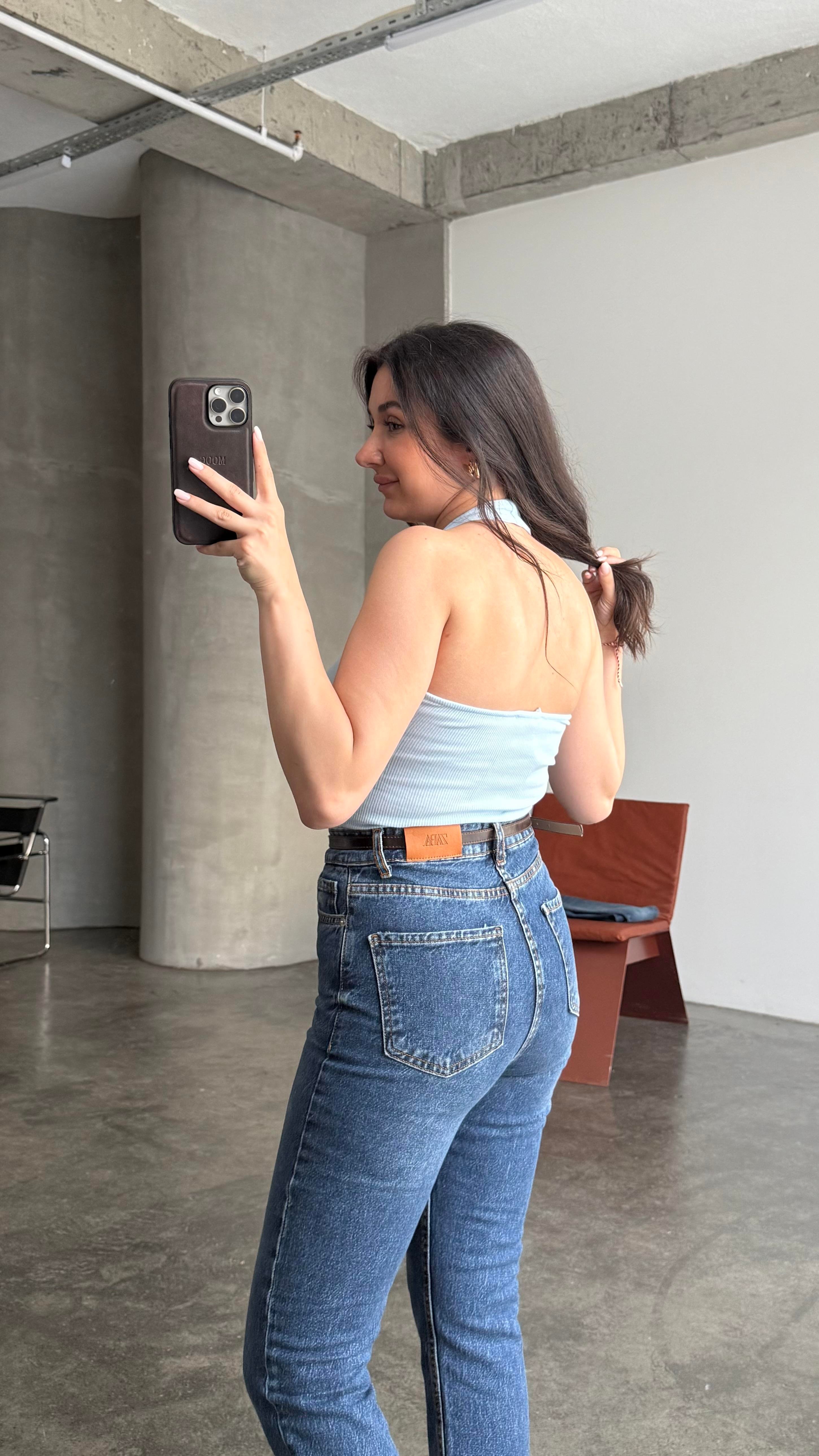 Halter Yaka Soft Mavi