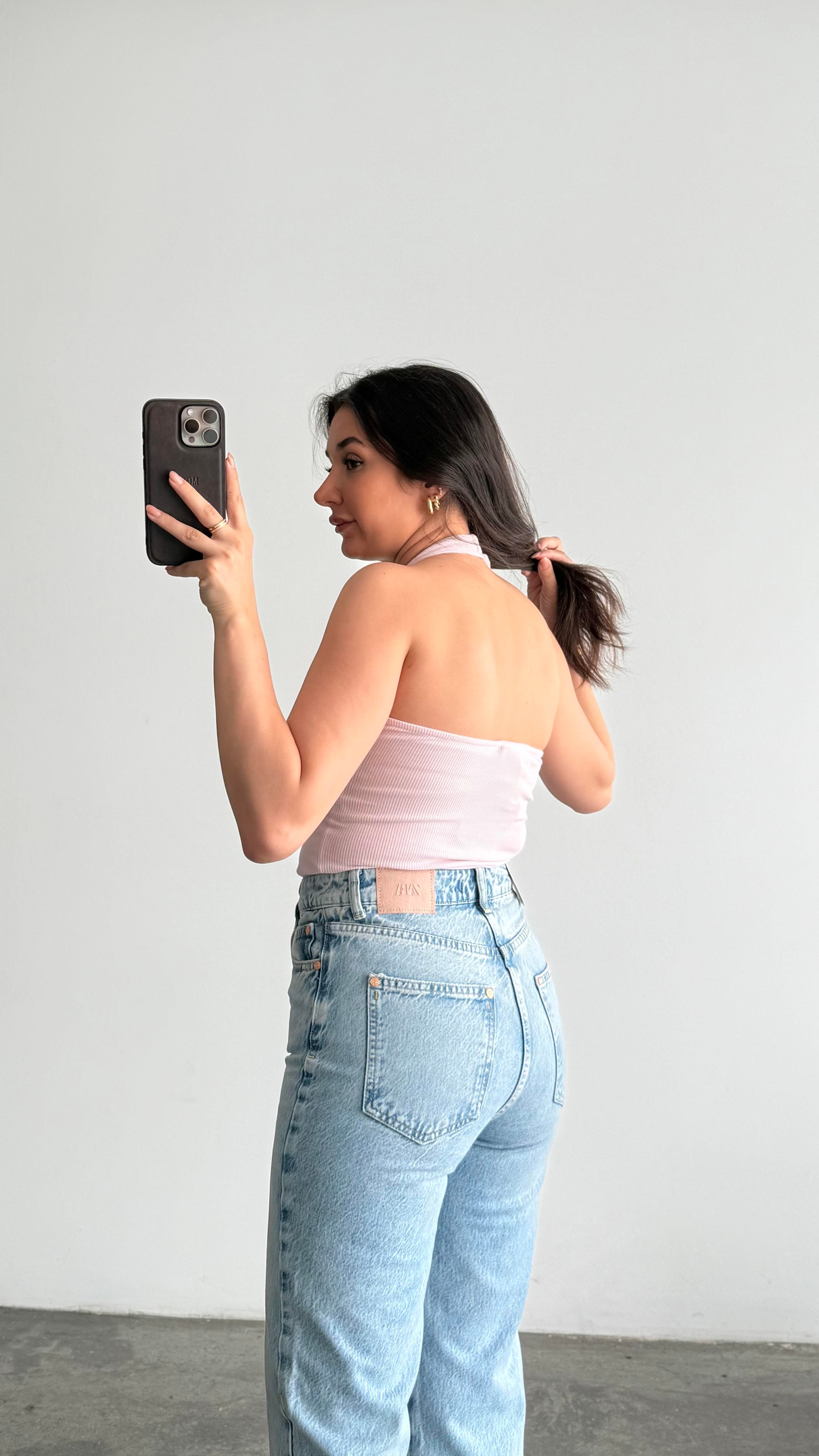 Halter Yaka Soft Pembe Top