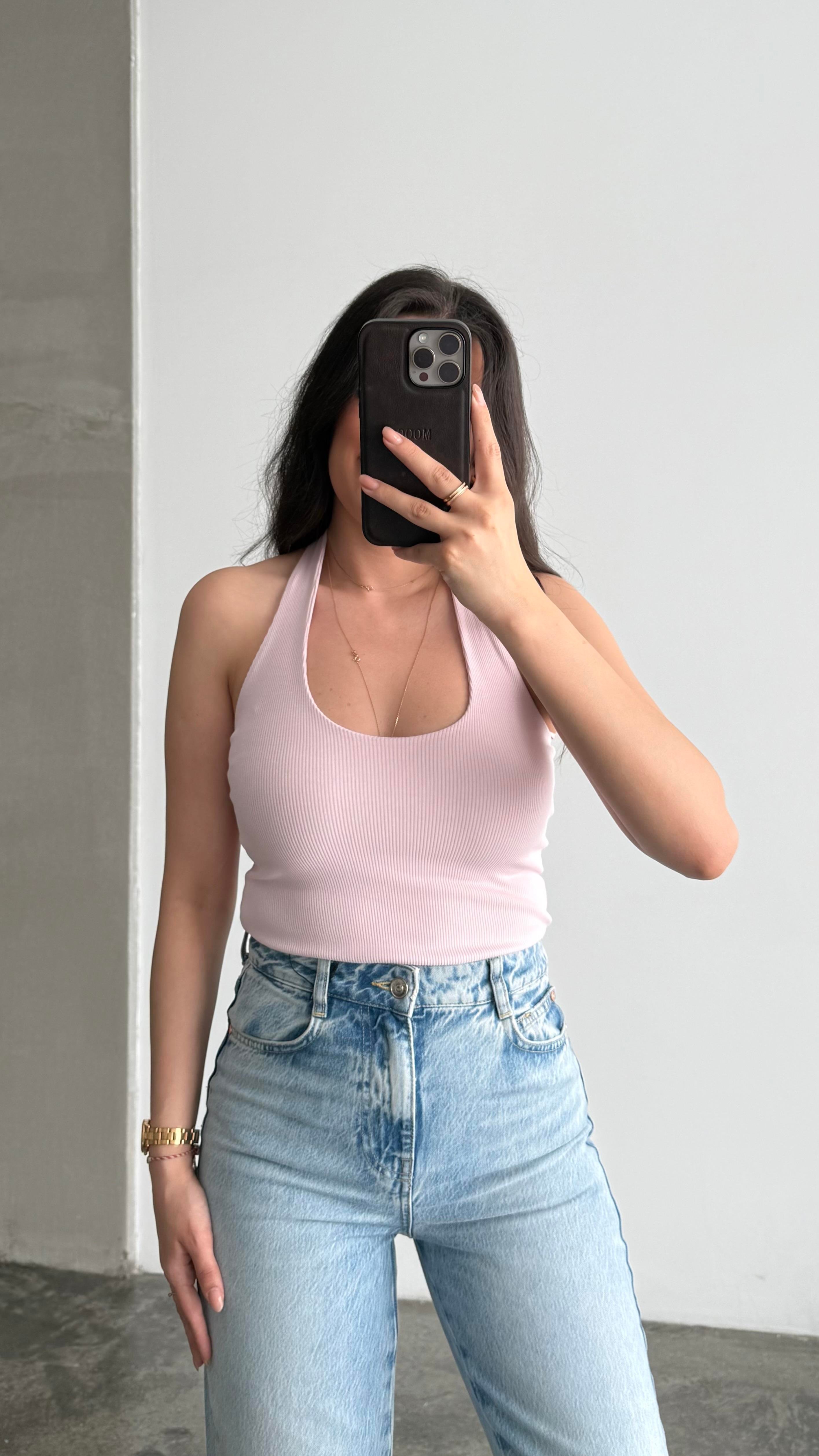 Halter Yaka Soft Pembe Top