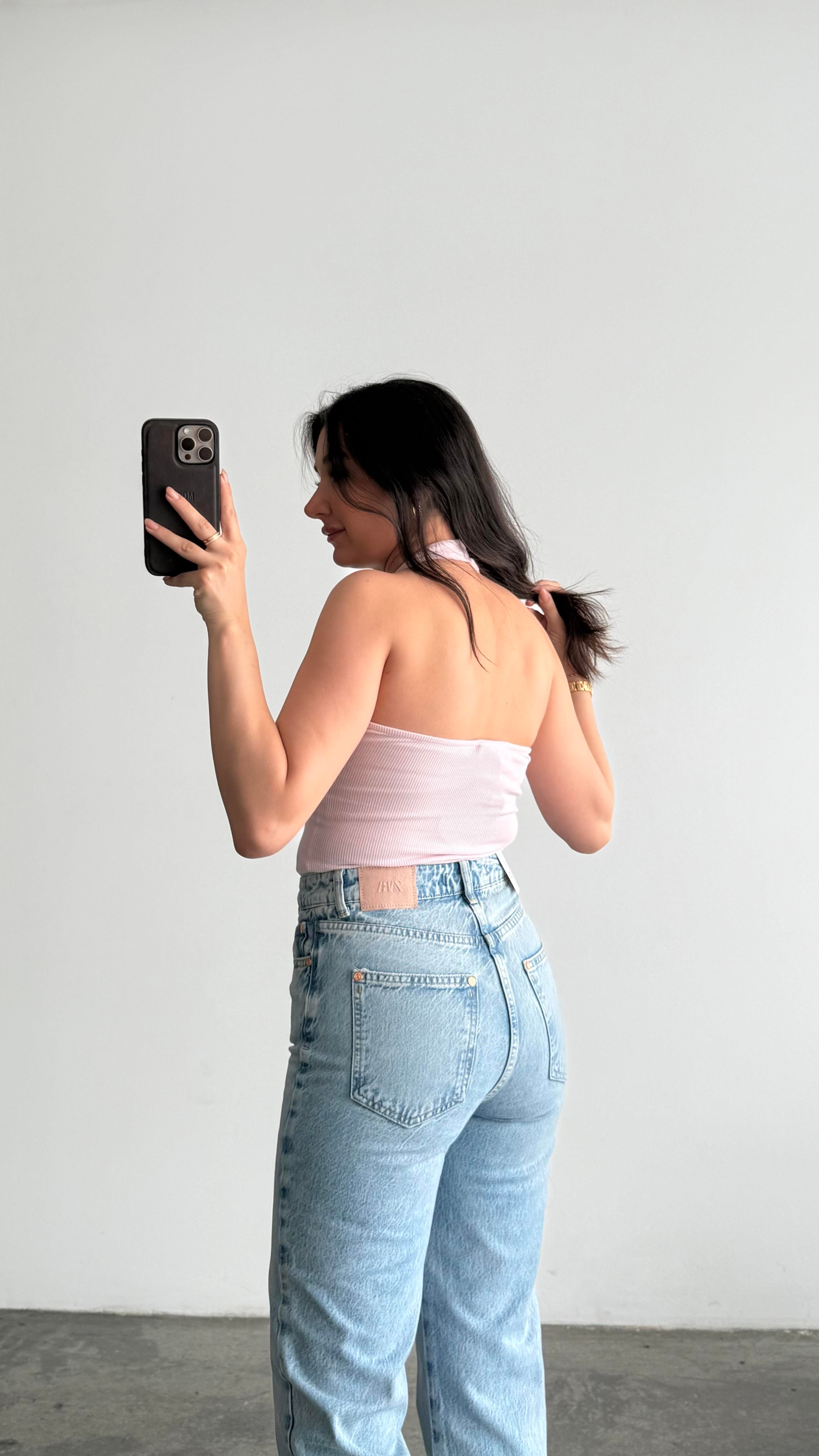 Halter Yaka Soft Pembe Top