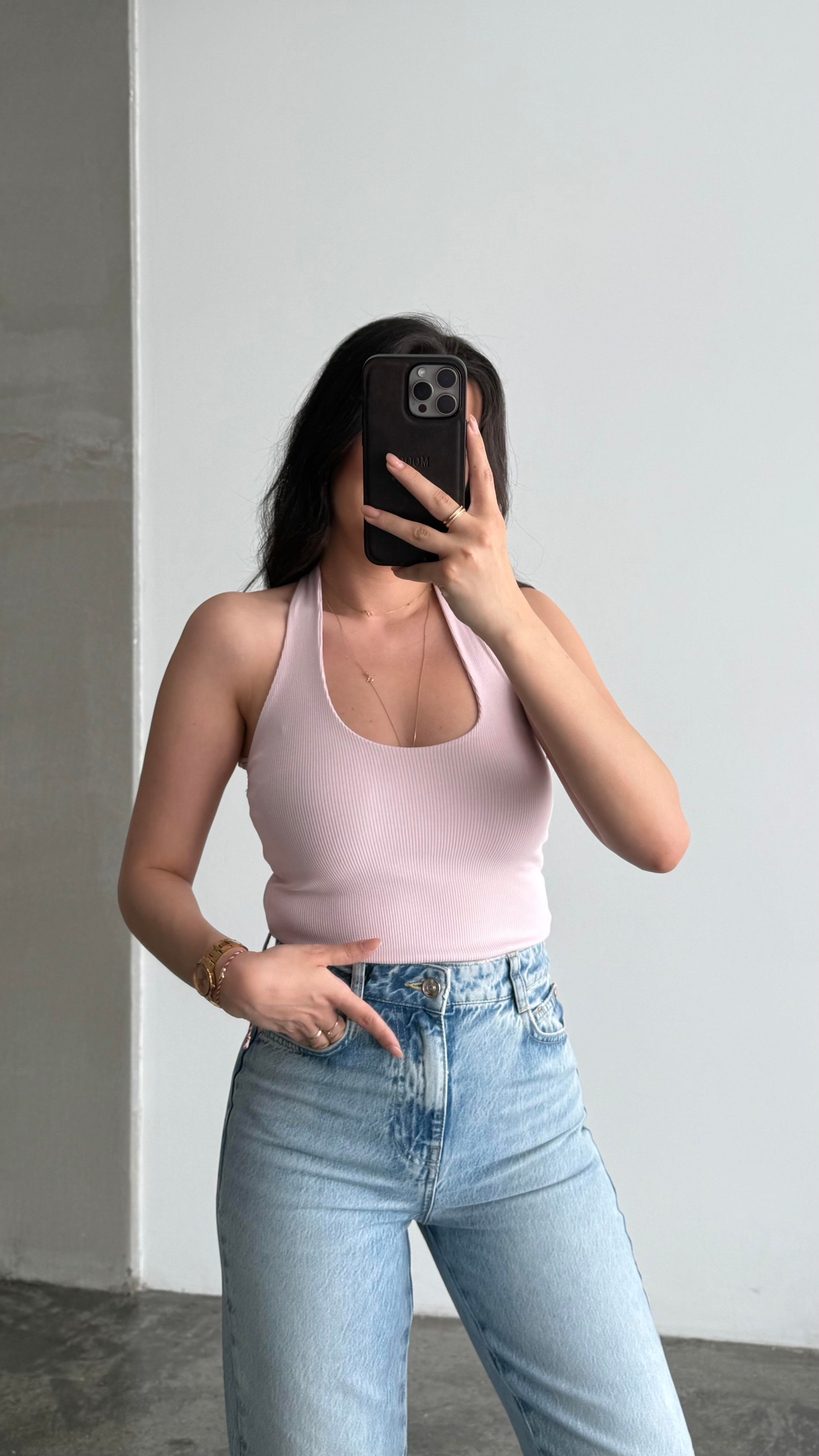 Halter Yaka Soft Pembe Top