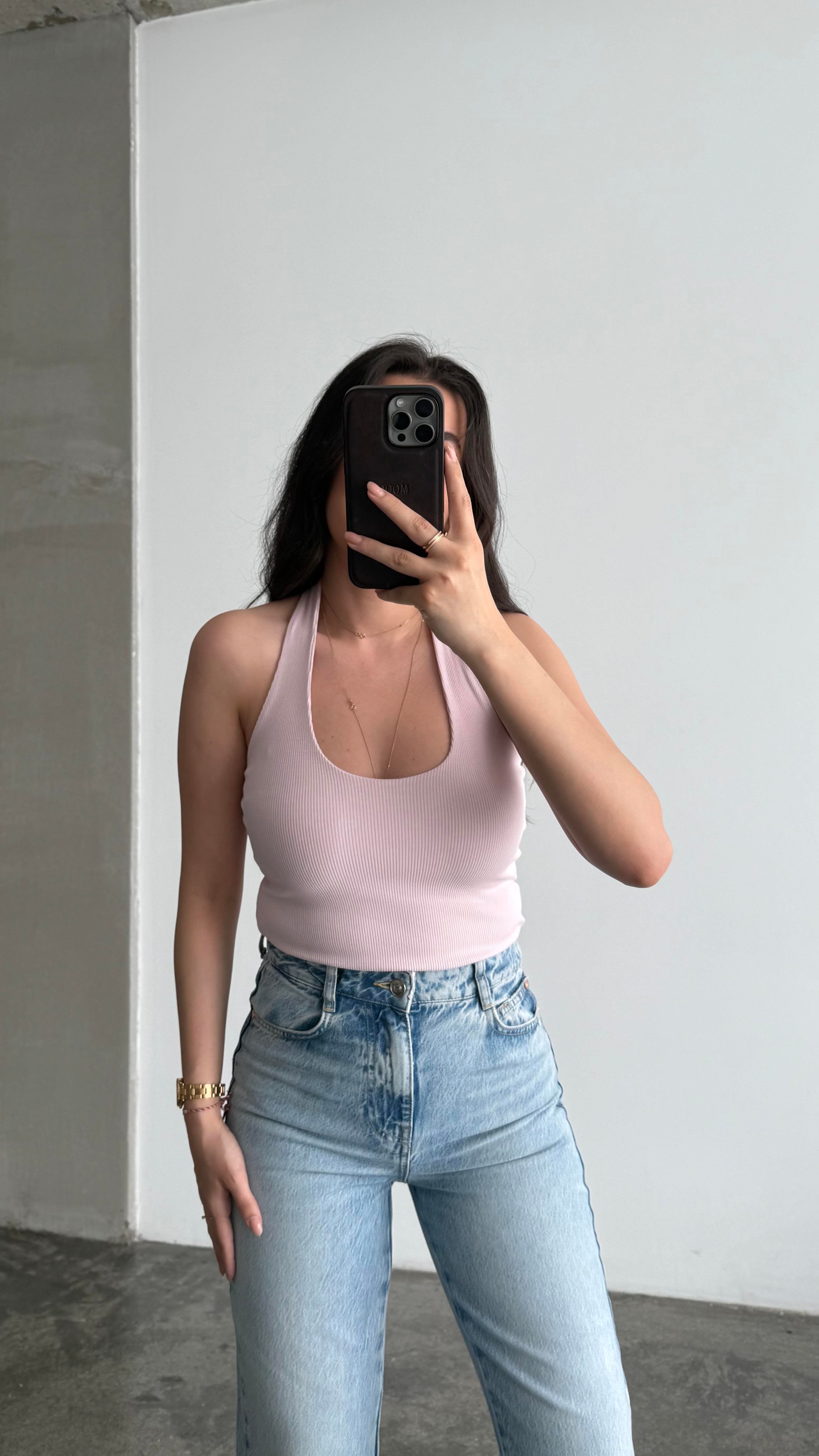 Halter Yaka Soft Pembe Top