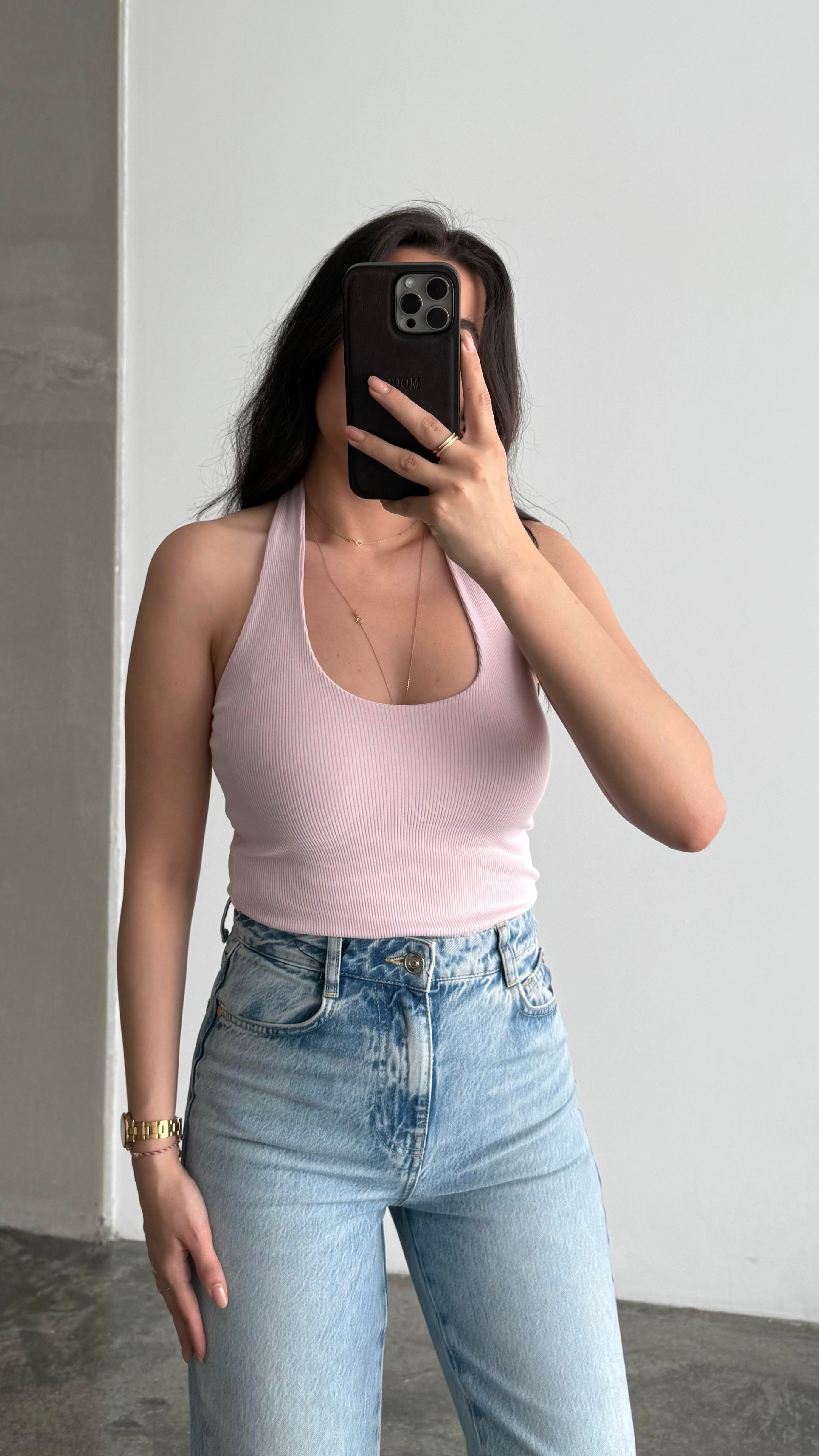 Halter Yaka Soft Pembe Top