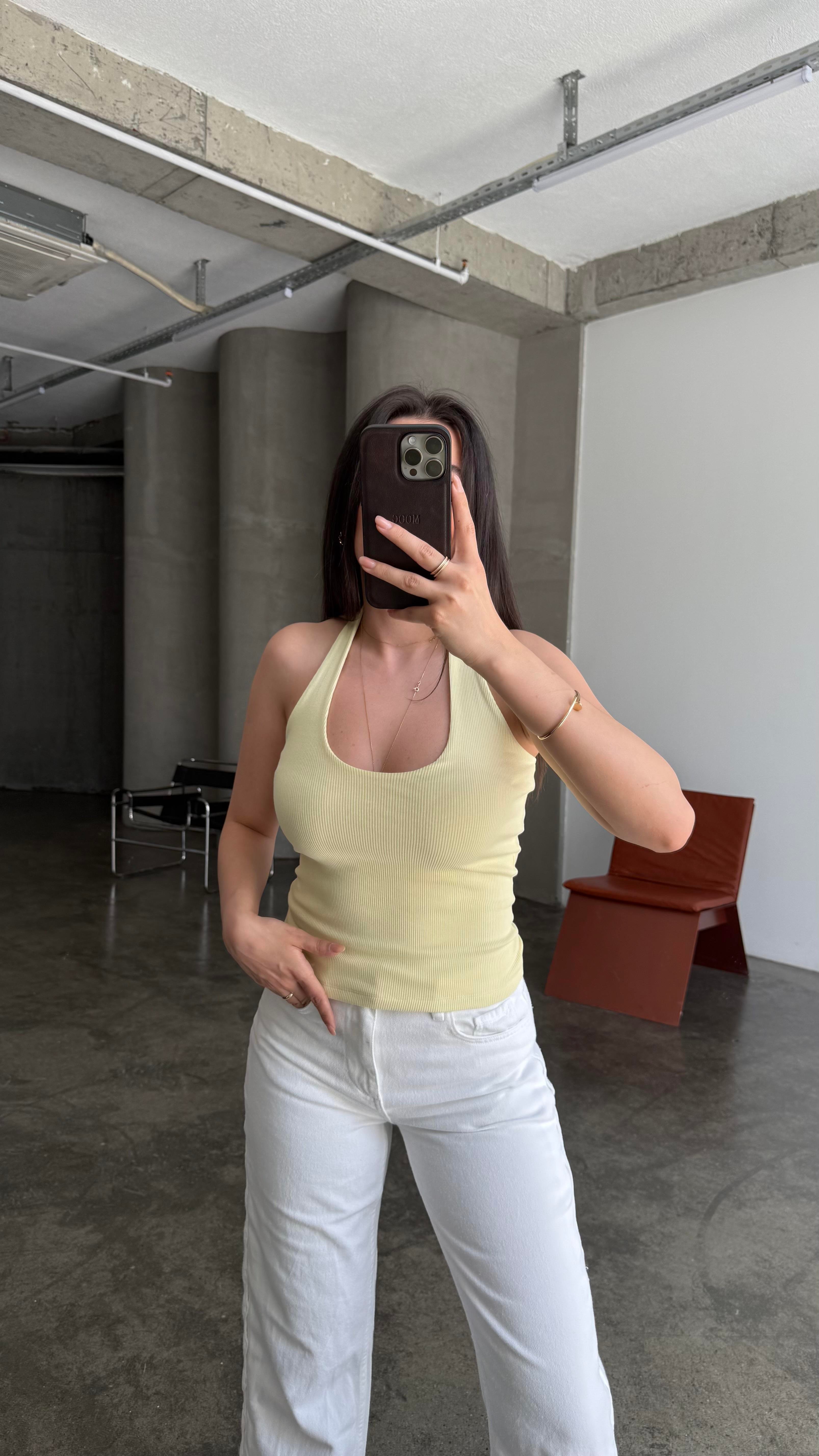 Halter Yaka Soft Sarı