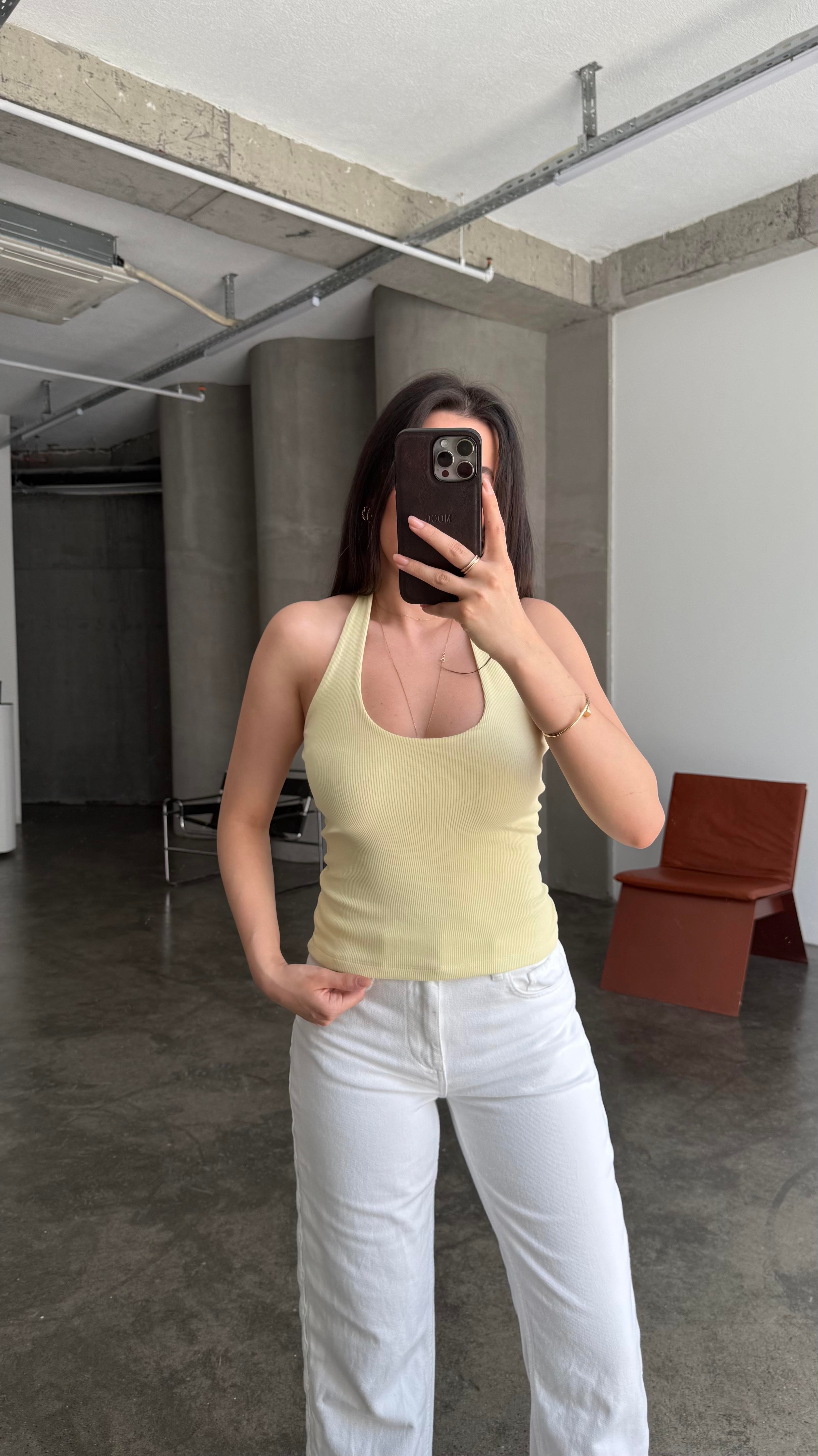 Halter Yaka Soft Sarı