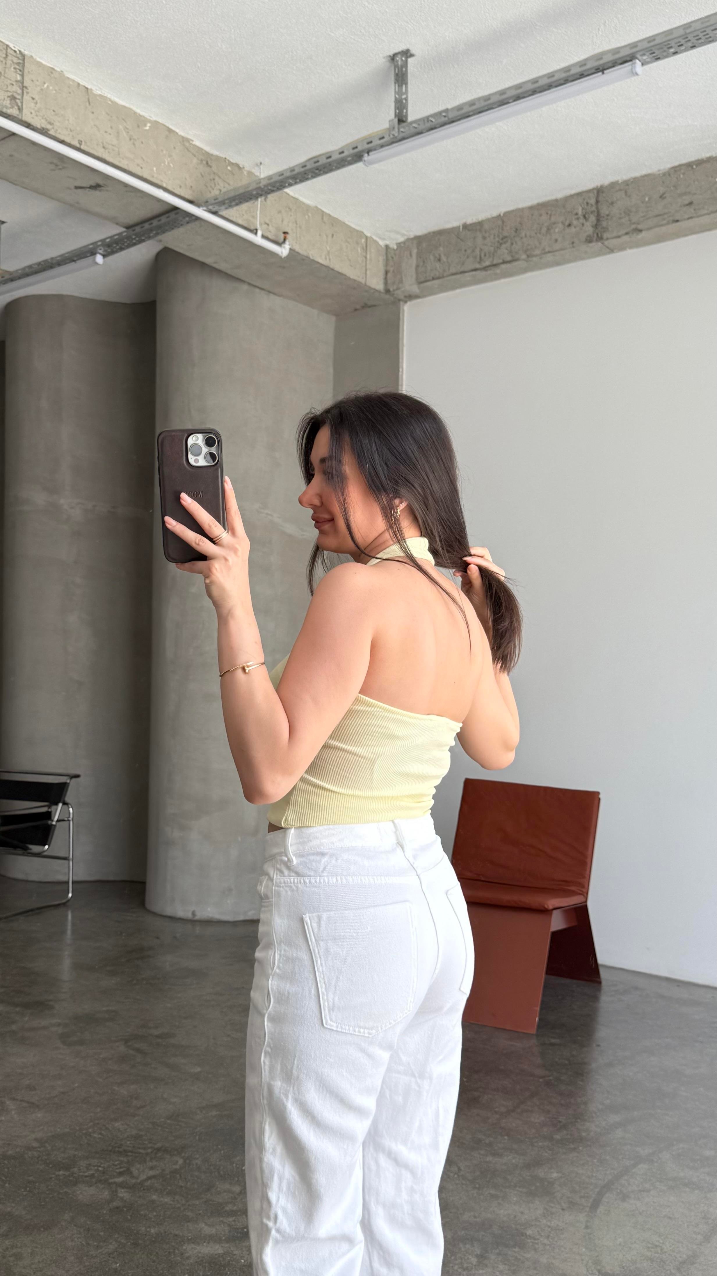 Halter Yaka Soft Sarı