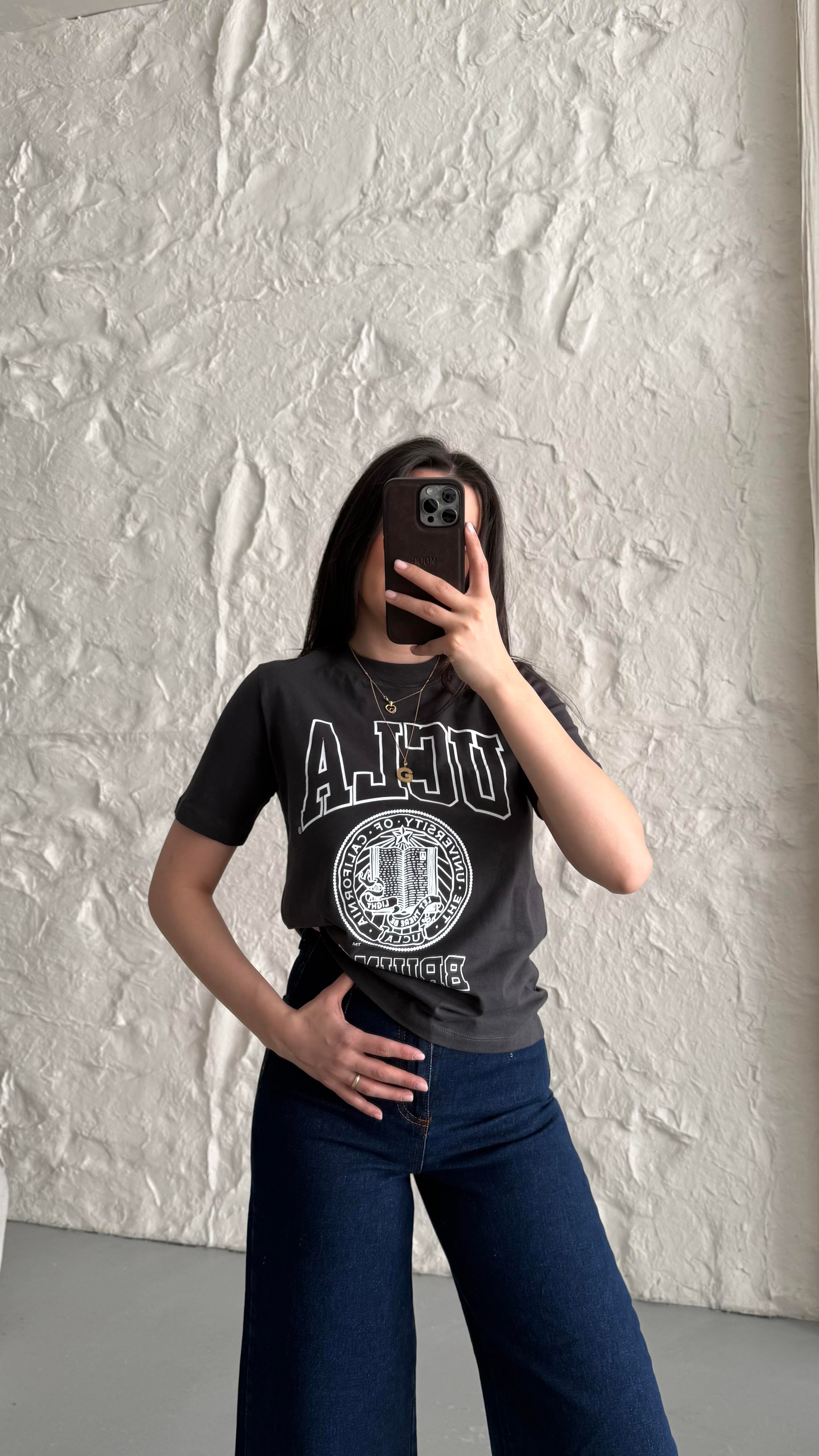 Hn Antrasit Baskı Detaylı Basıc Tişört