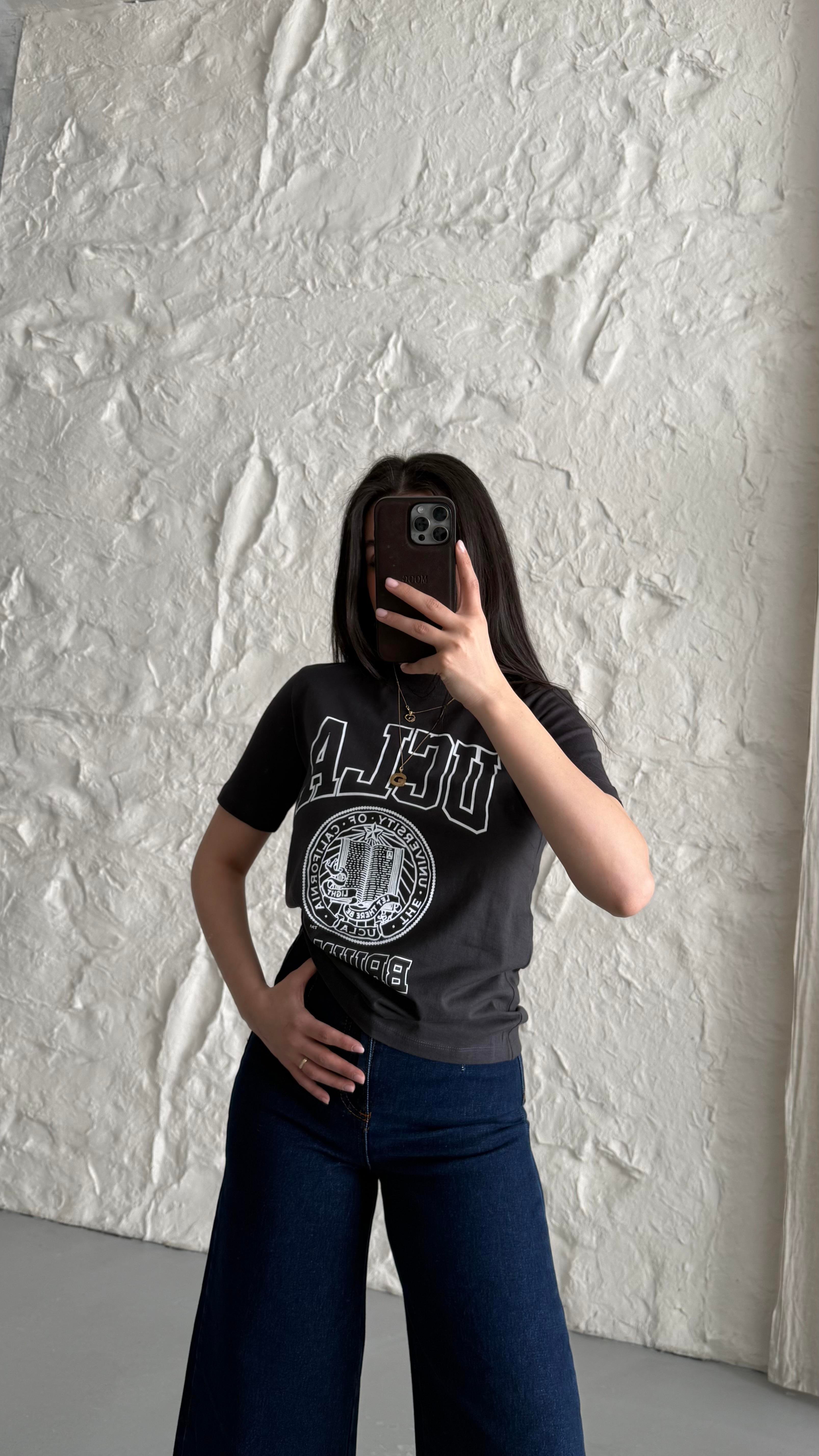 Hn Antrasit Baskı Detaylı Basıc Tişört