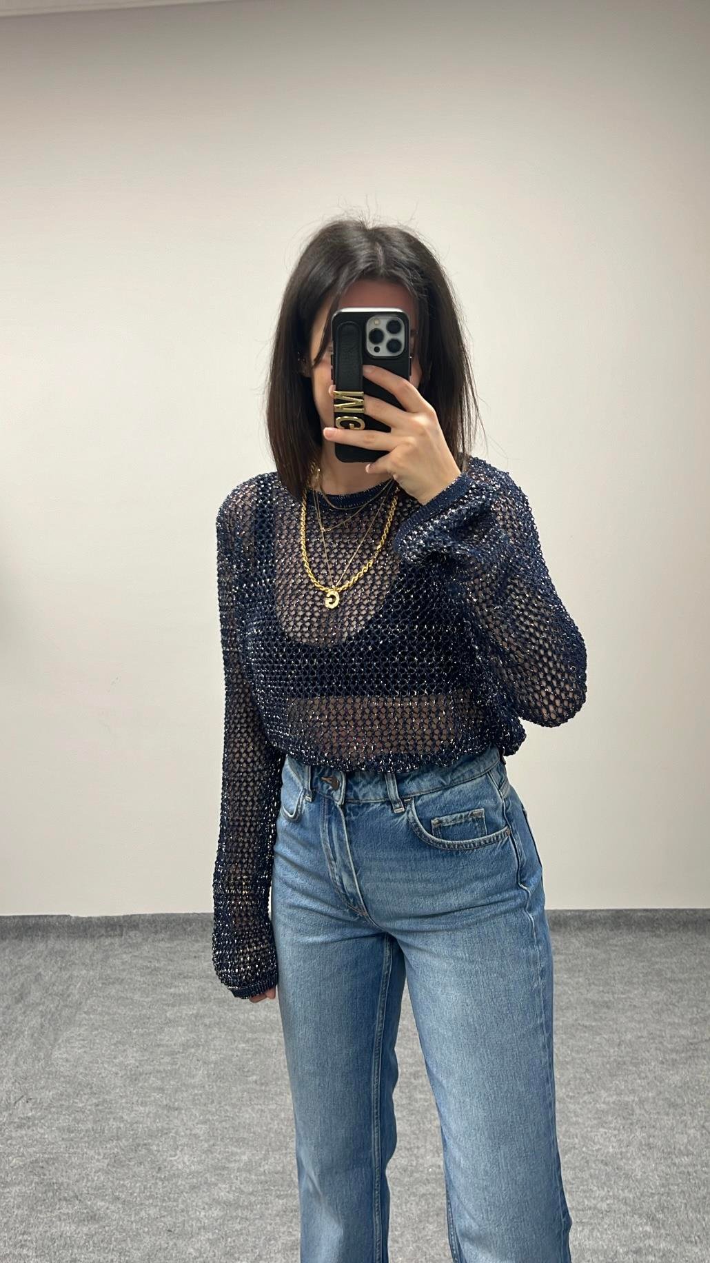 INDIGO AJURLU SİMLİ TRİKO