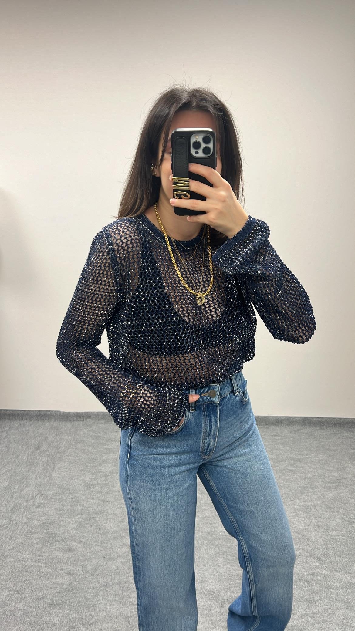 INDIGO AJURLU SİMLİ TRİKO